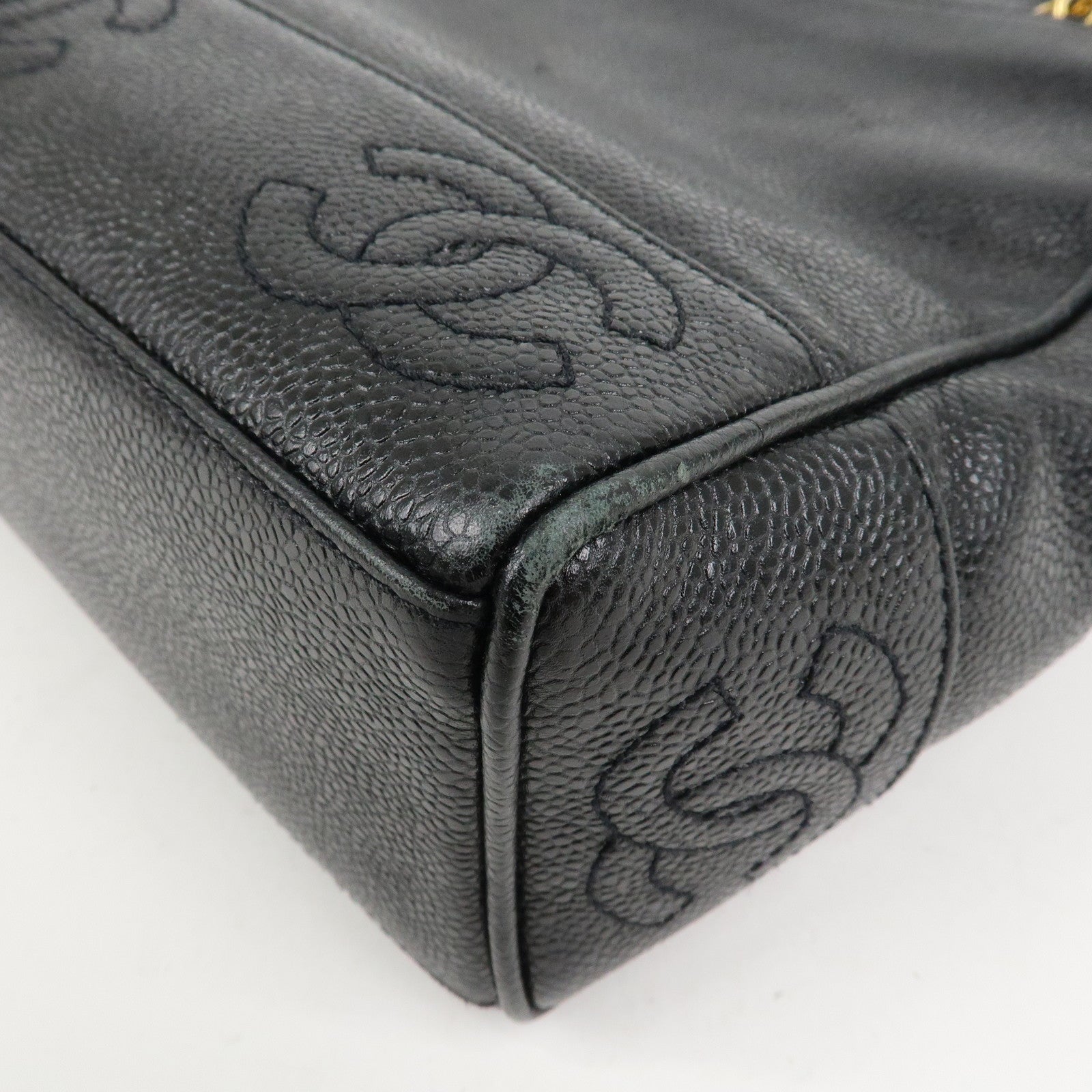 CHANEL Triple COCO Mark Caviarskin Chain Shoulder Bag Black