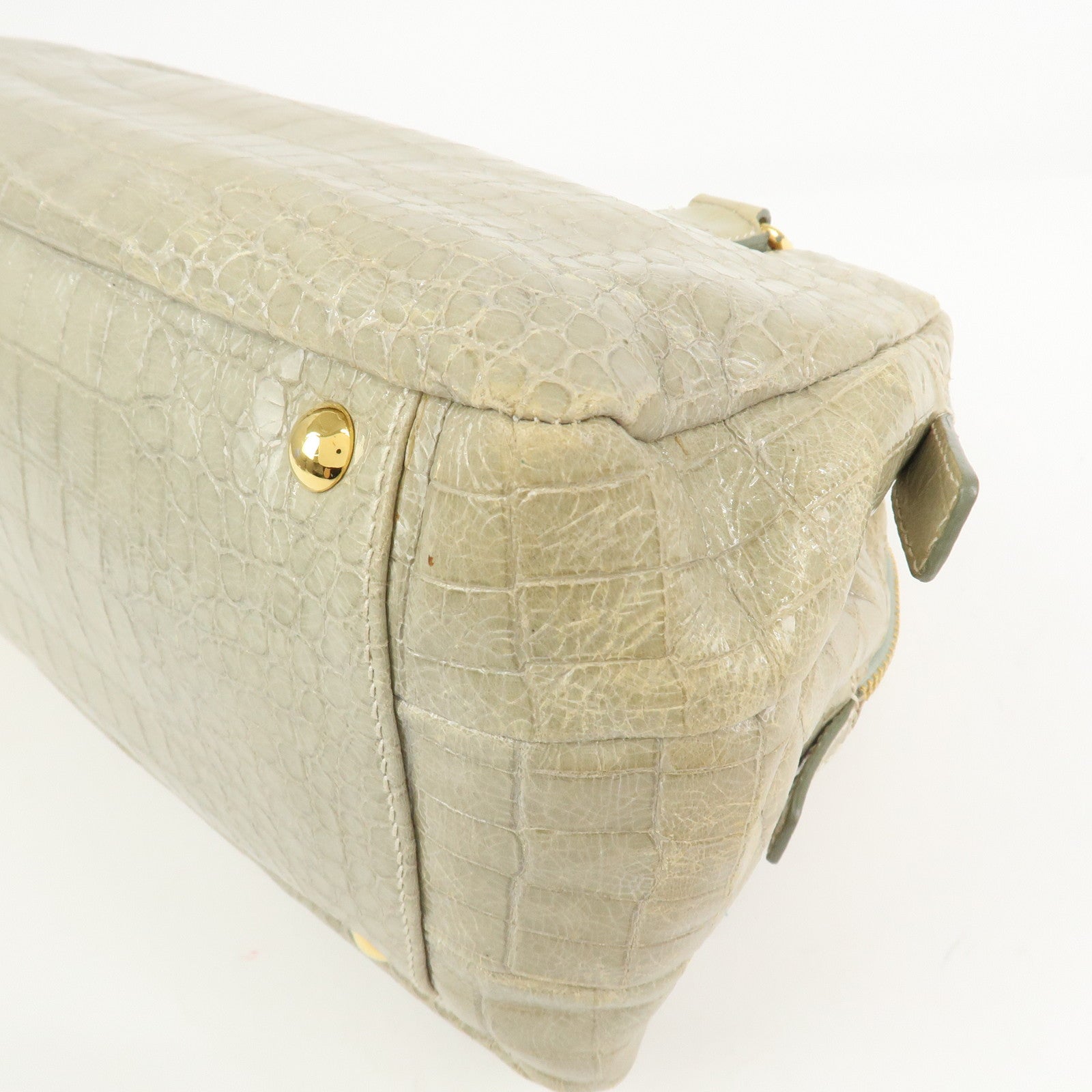MIU MIU Logo Embossed Leather 2Way Bag Hand Bag Shoulder Bag Beige