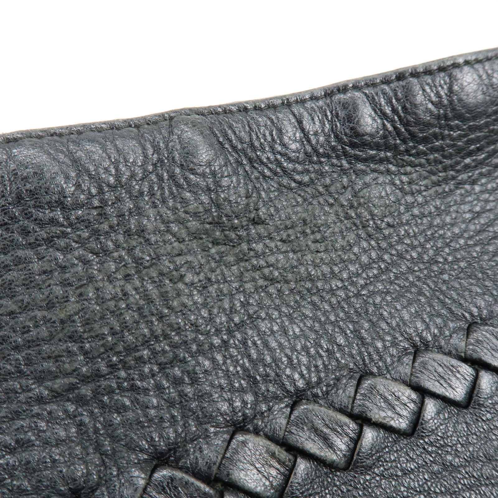 BOTTEGA VENETA Cervo Leather Shoulder Bag Hand Bag Black