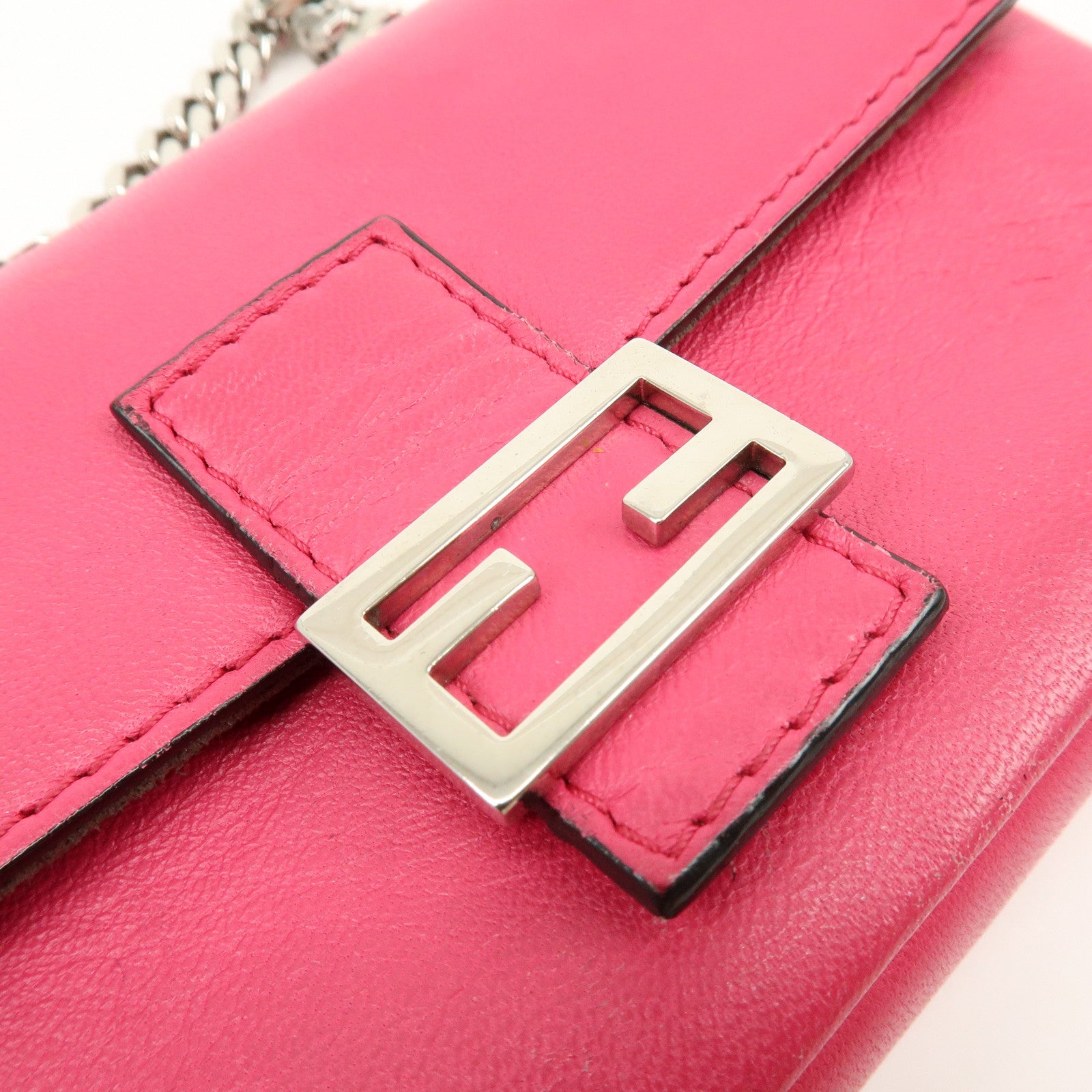 FENDI Leather Micro Baguette Shoulder Bag Crossbody Bag Pink 8M0354