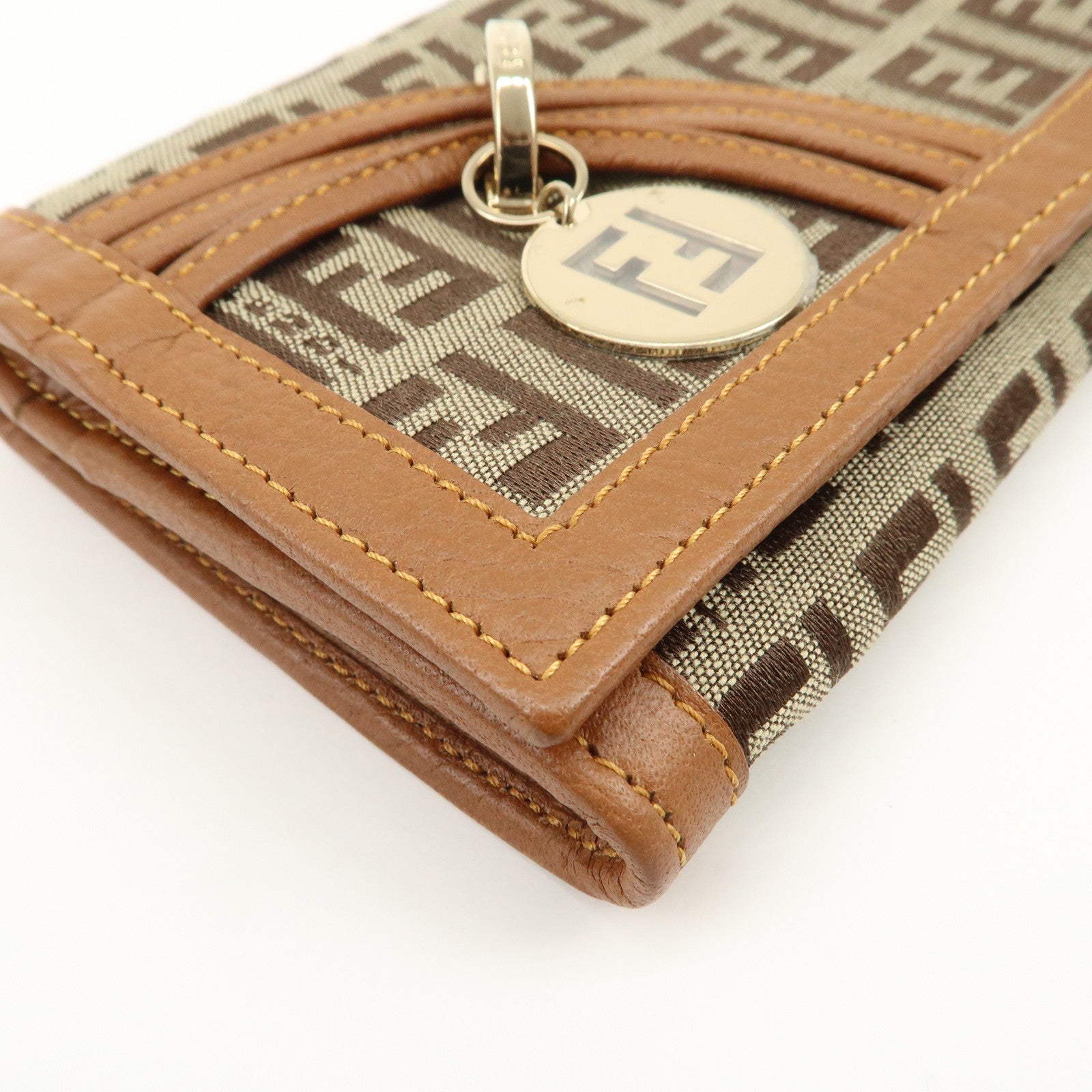 FENDI Zucchino Canvas Long Flap Wallet Camel 8M0179
