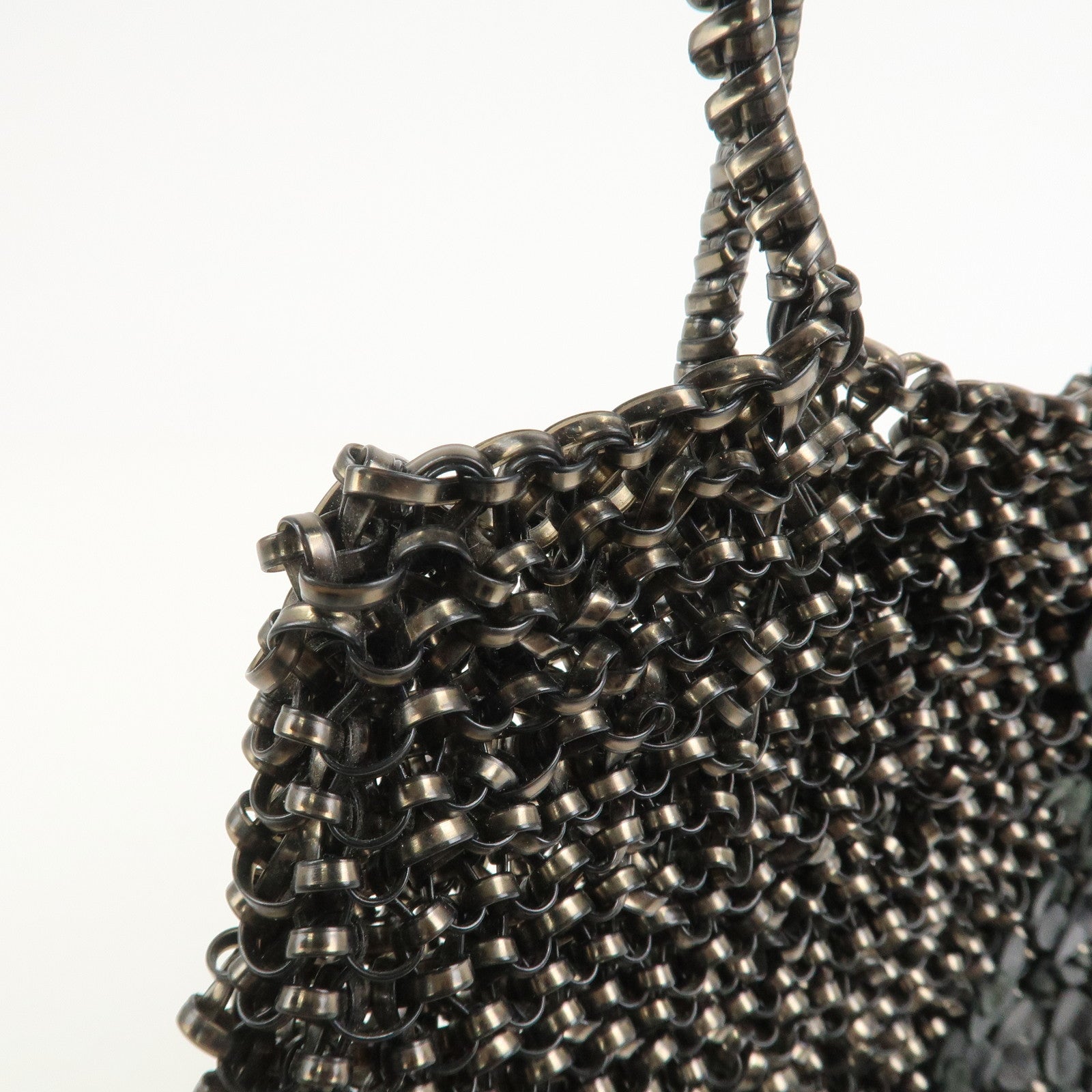 ANTEPRIMA Wire Bag PVC Leather Hand Bag Flower Motif Black Gold