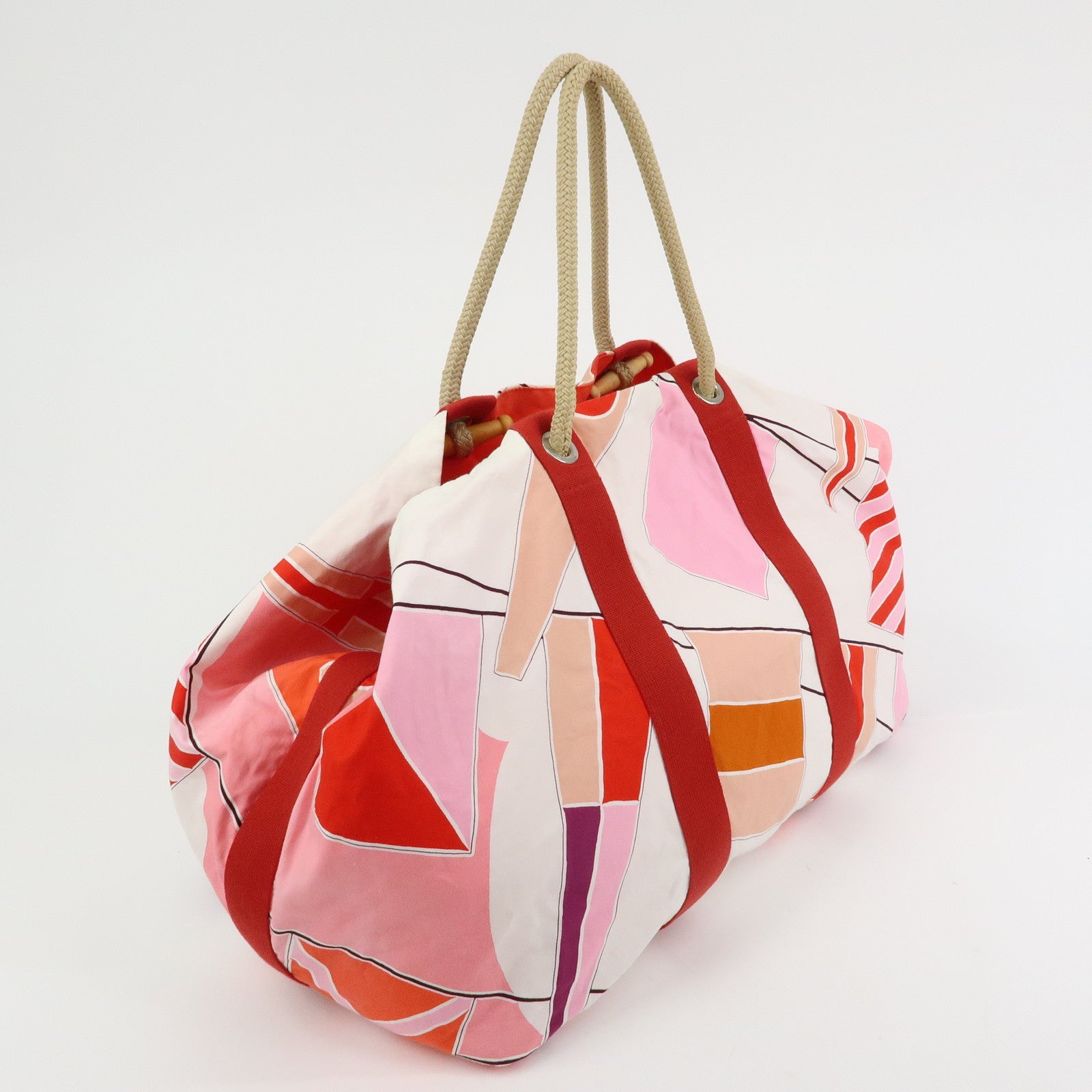 HERMES Cotton Beach Bag Cabas Drapeaux Au Vent Pink Red