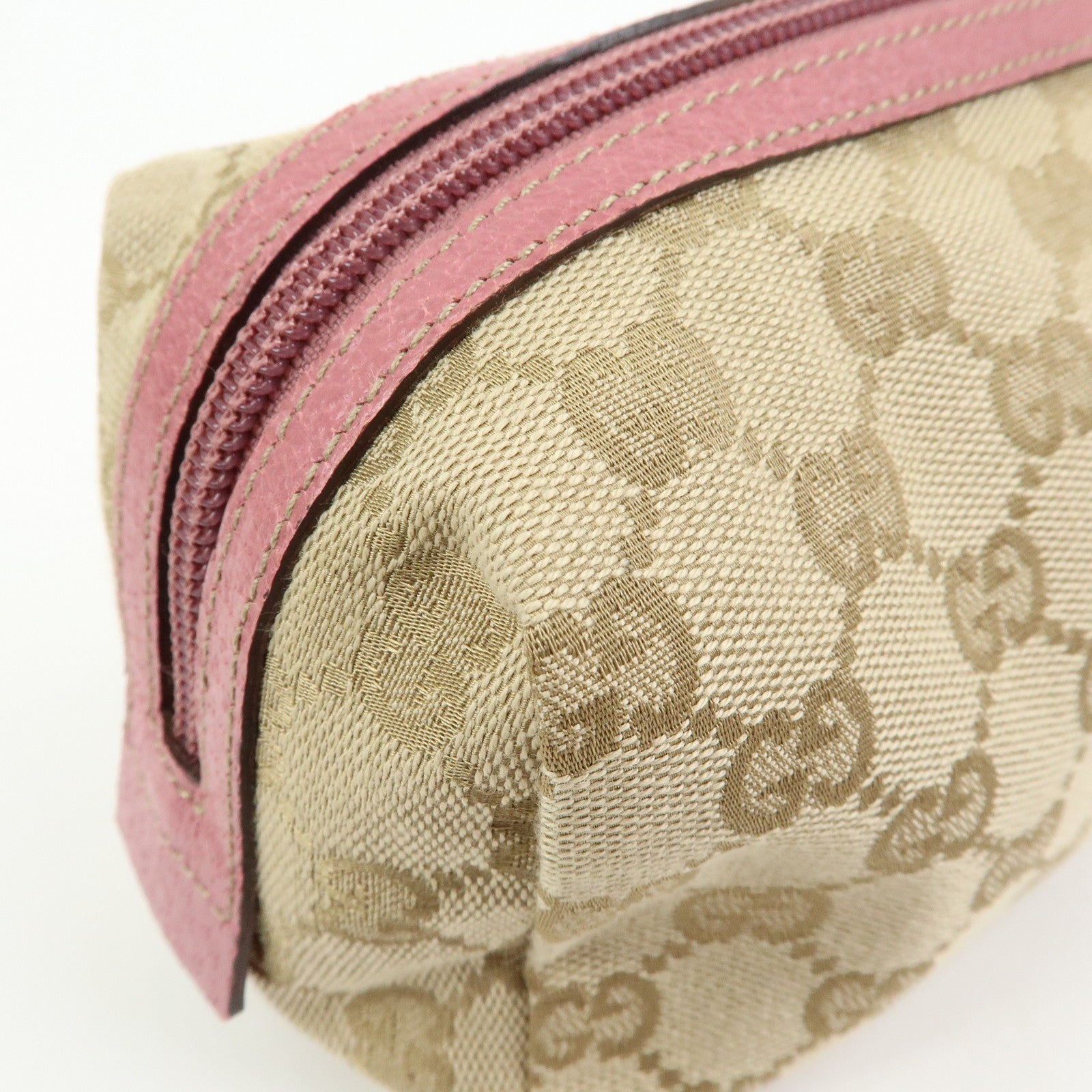 GUCCI GG Canvas Leather Pouch Cosmetic Case Beige Pink 29595