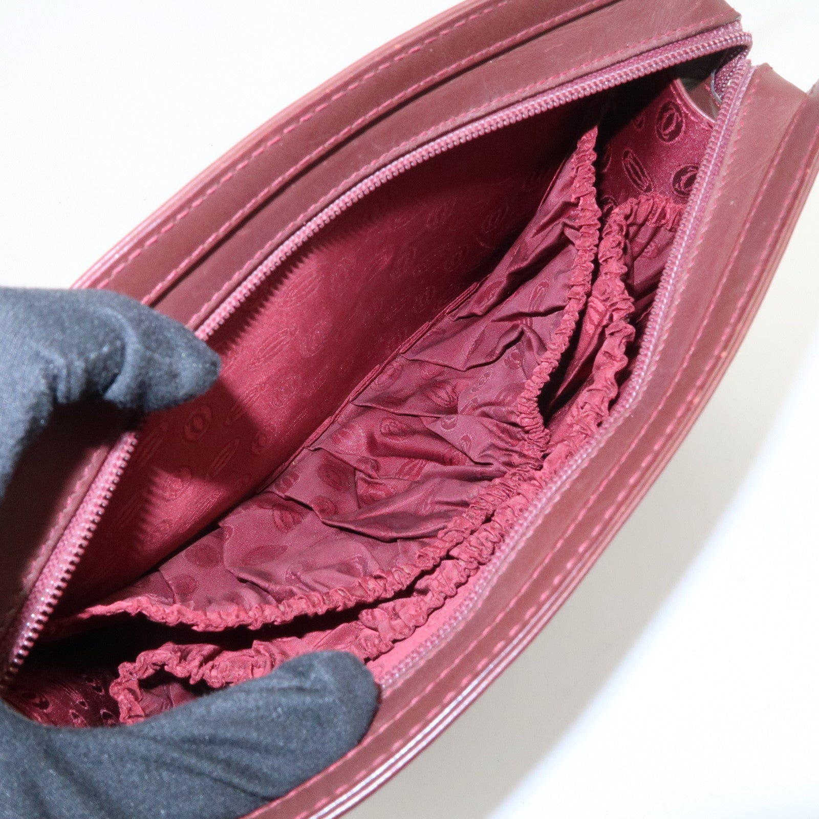 Cartier Must Line Leather Clutch Bag Pouch Bordeaux