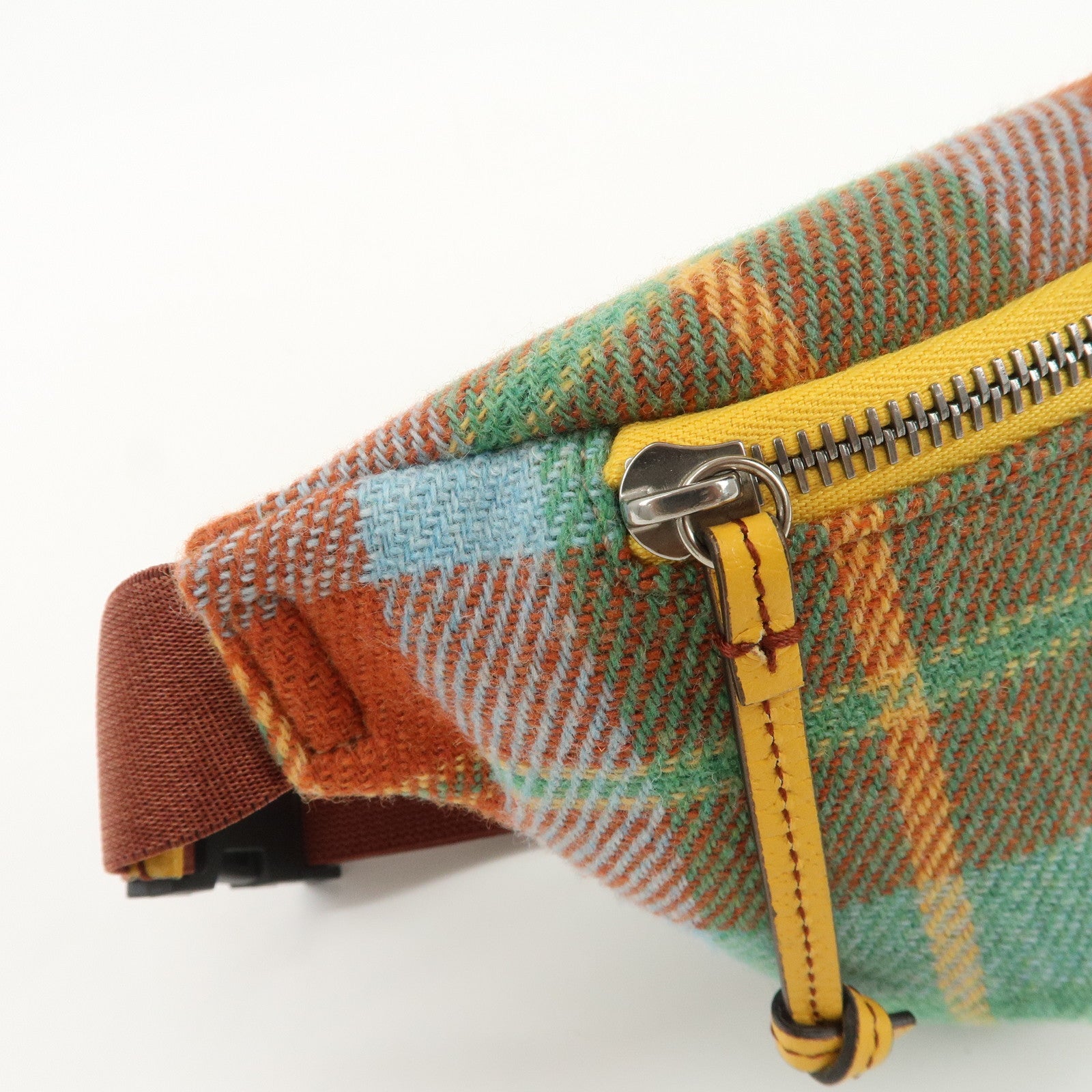 GUCCI Children's Wool Leather Body Bag Waist Bag Brown Green 502095