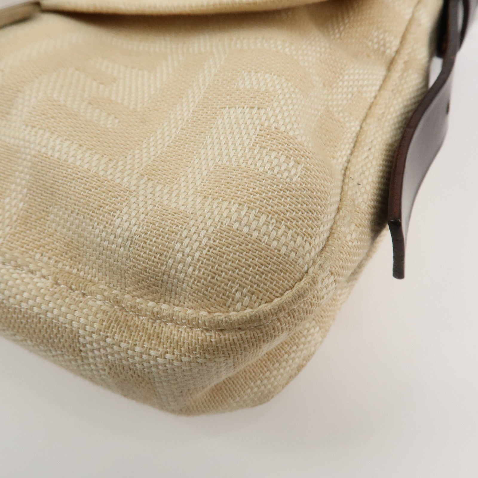 FENDI Mamma Baguette Zucca Leather Canvas Hand Bag Beige Brown 26424 Used