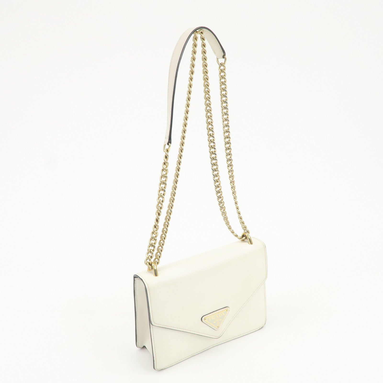 PRADA Triangle Logo Saffiano Leather Chain Shoulder Bag 1BD200