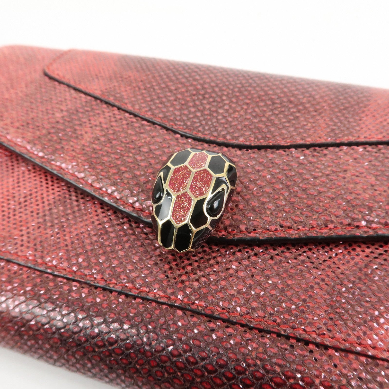 BVLGARI Serpenti Chain Strap Long Wallet Python Embossed Pink