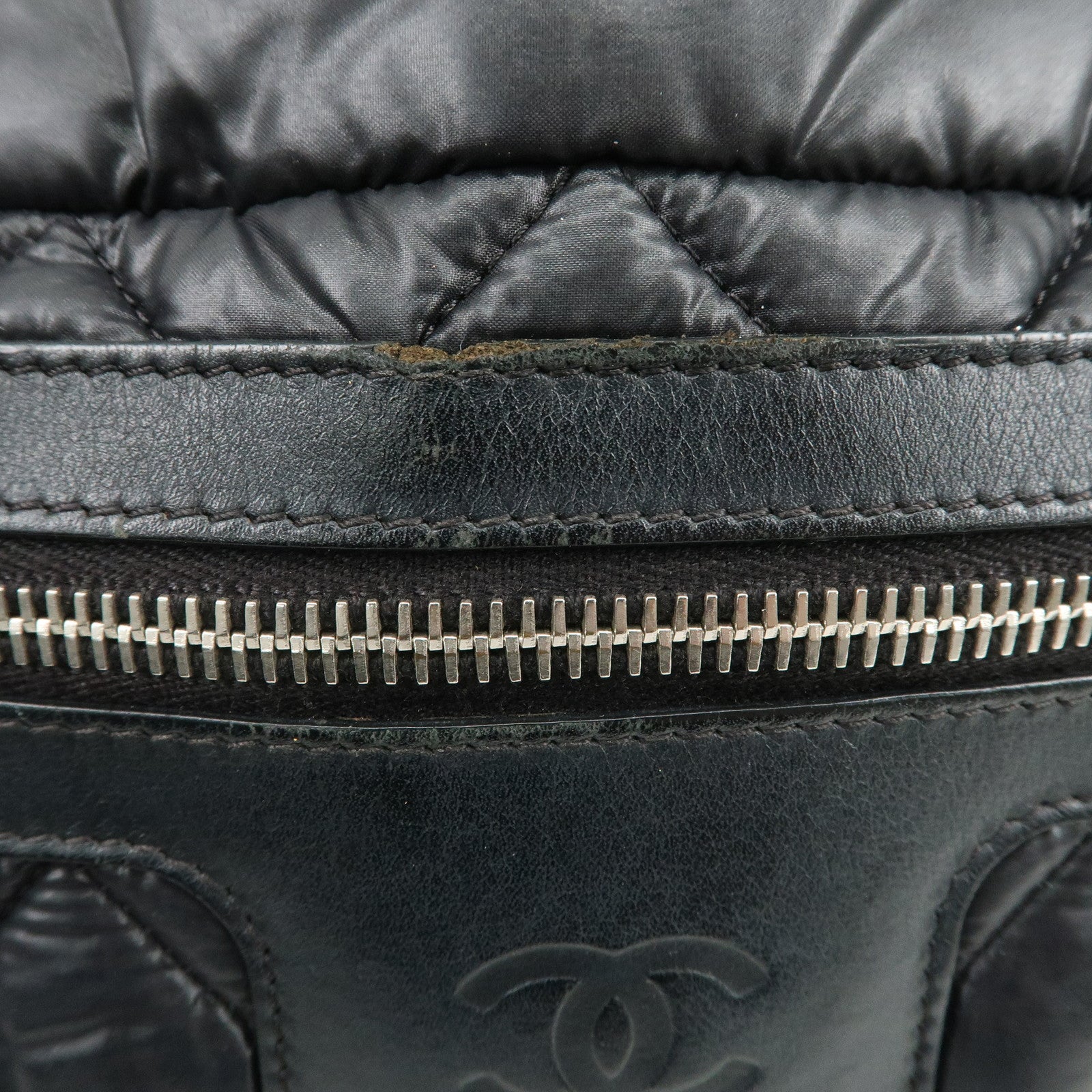 CHANEL COCO Cocoon PM Nylon Leather Tote Bag Hand Bag Black A48610