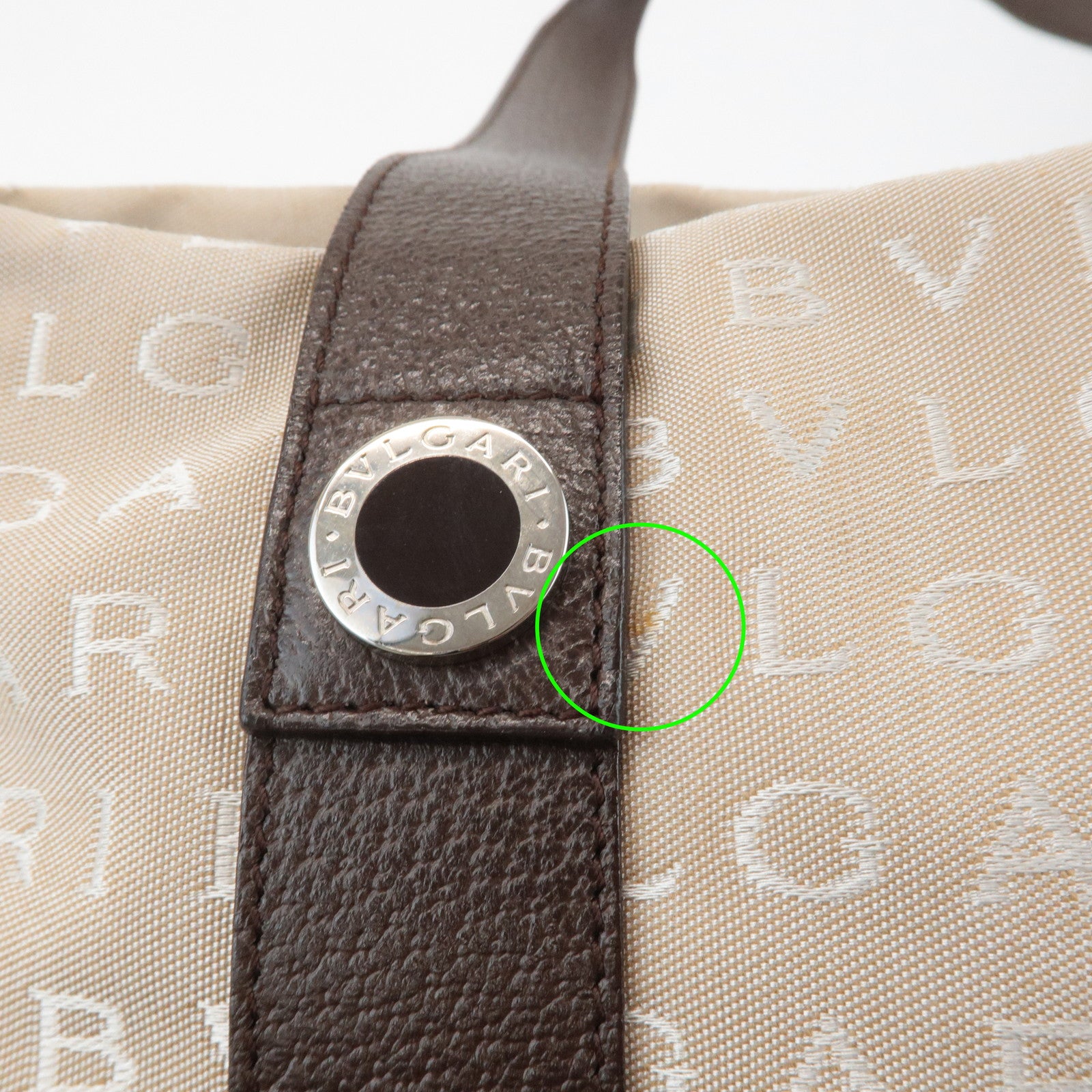 BVLGARI Logomania Canvas Leather Tote Bag Shoulder Bag Beige Dark Brown Used