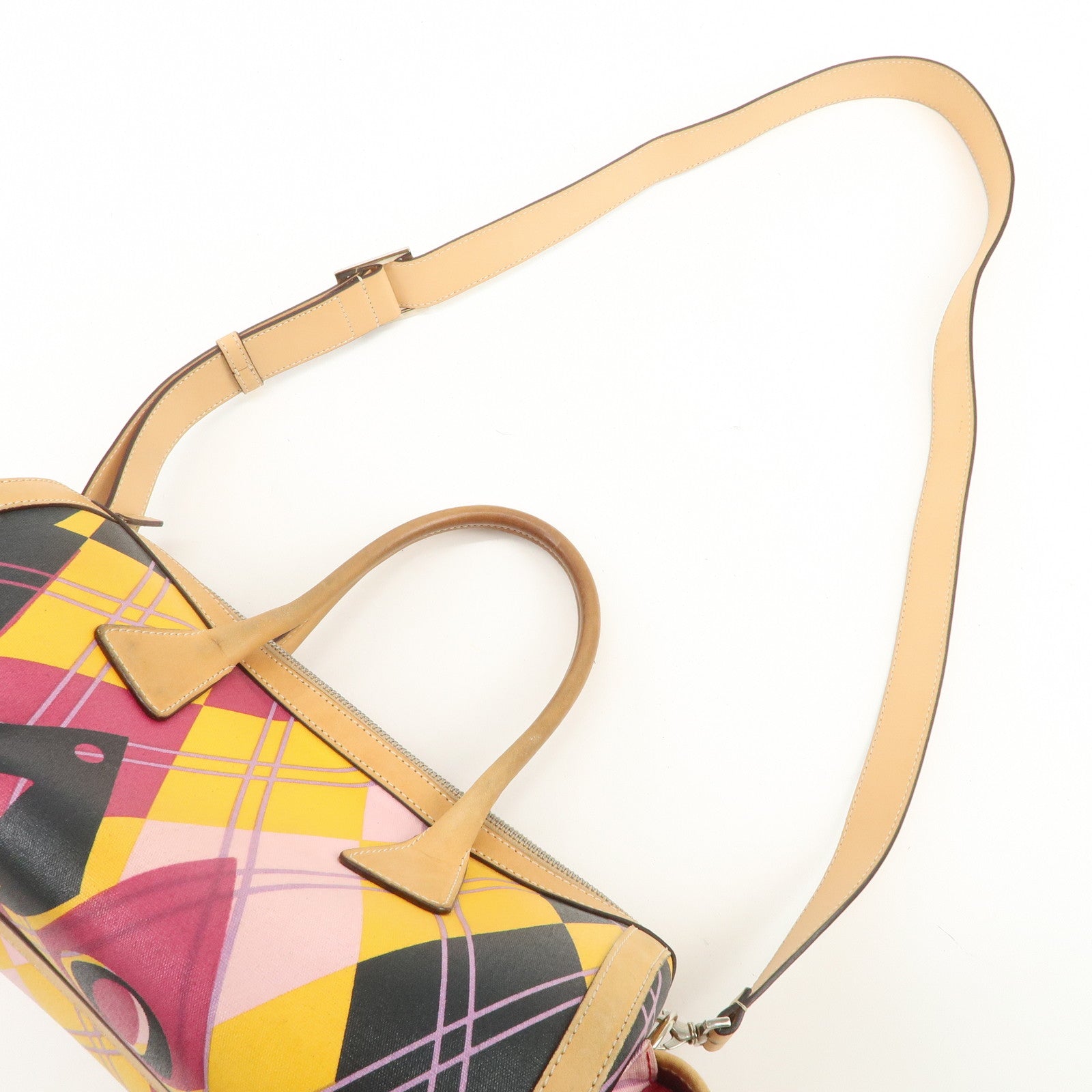 Christian Dior PVC Leather 2Way Bag Boston Bag Yellow Pink Brown