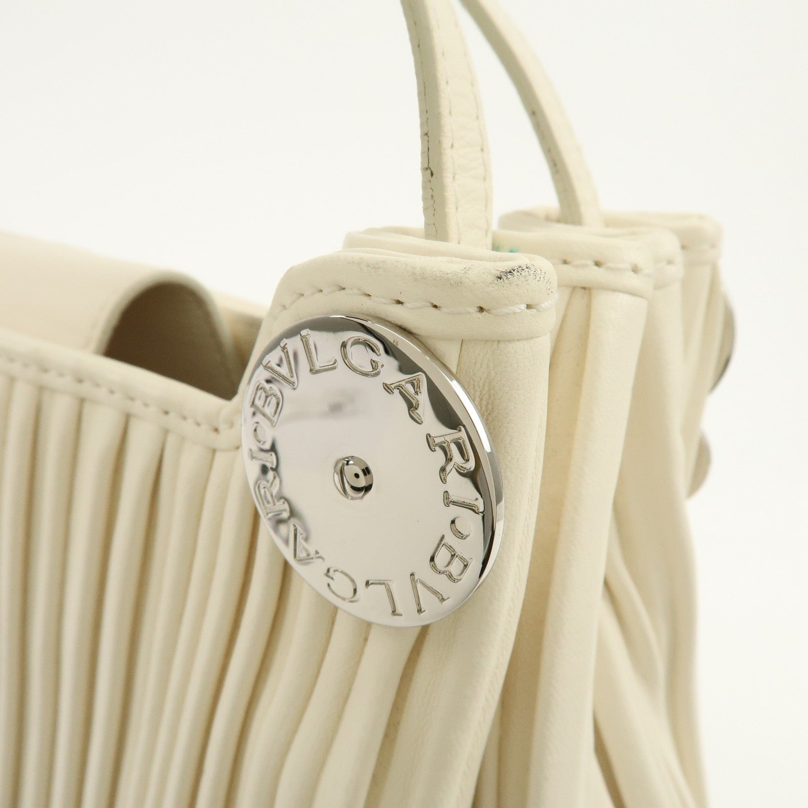 BVLGARI Leather Shoulder Bag Hand Bag White