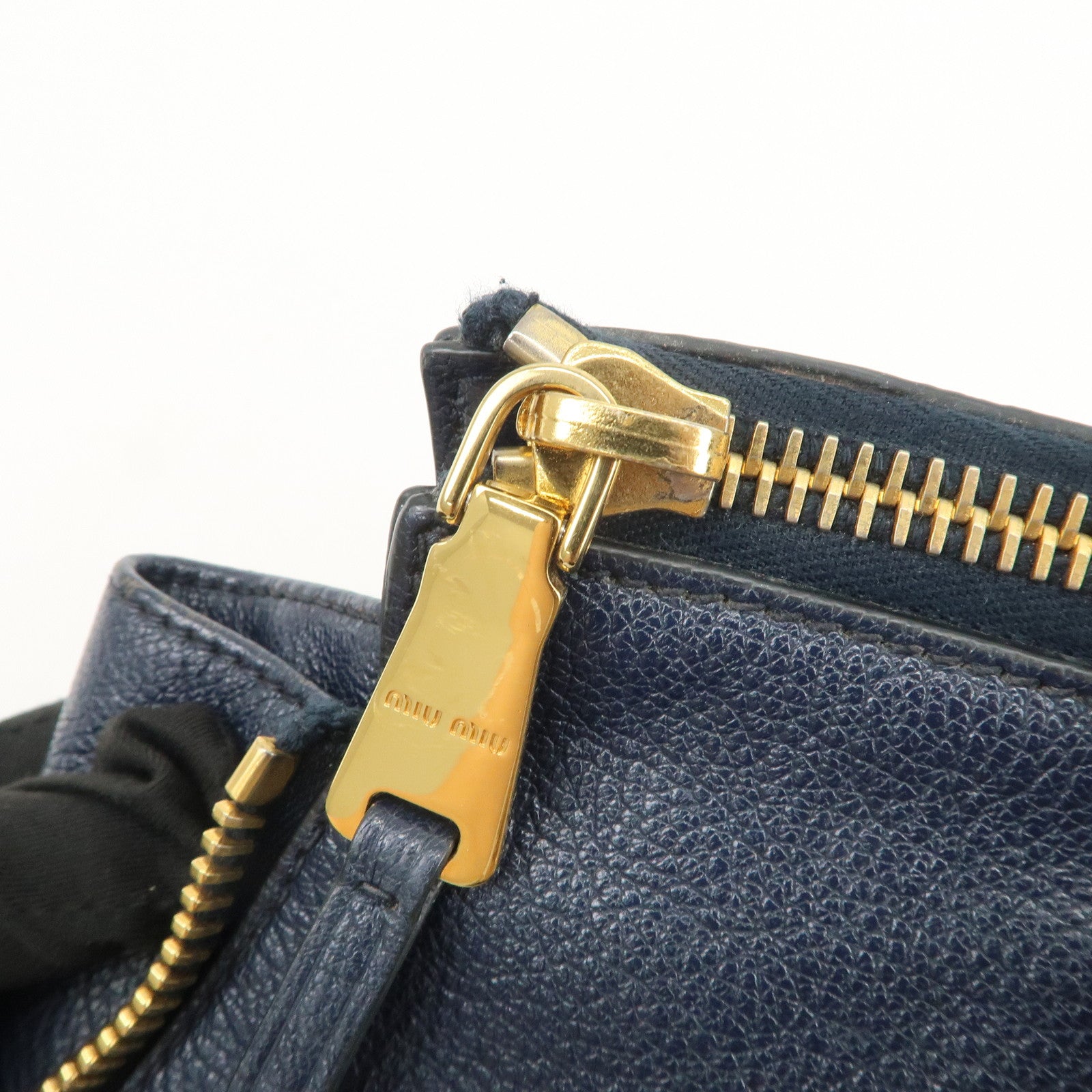 MIU MIU Madras Leather 2WAY Bag Hand Bag Shoulder Bag Navy RN1016