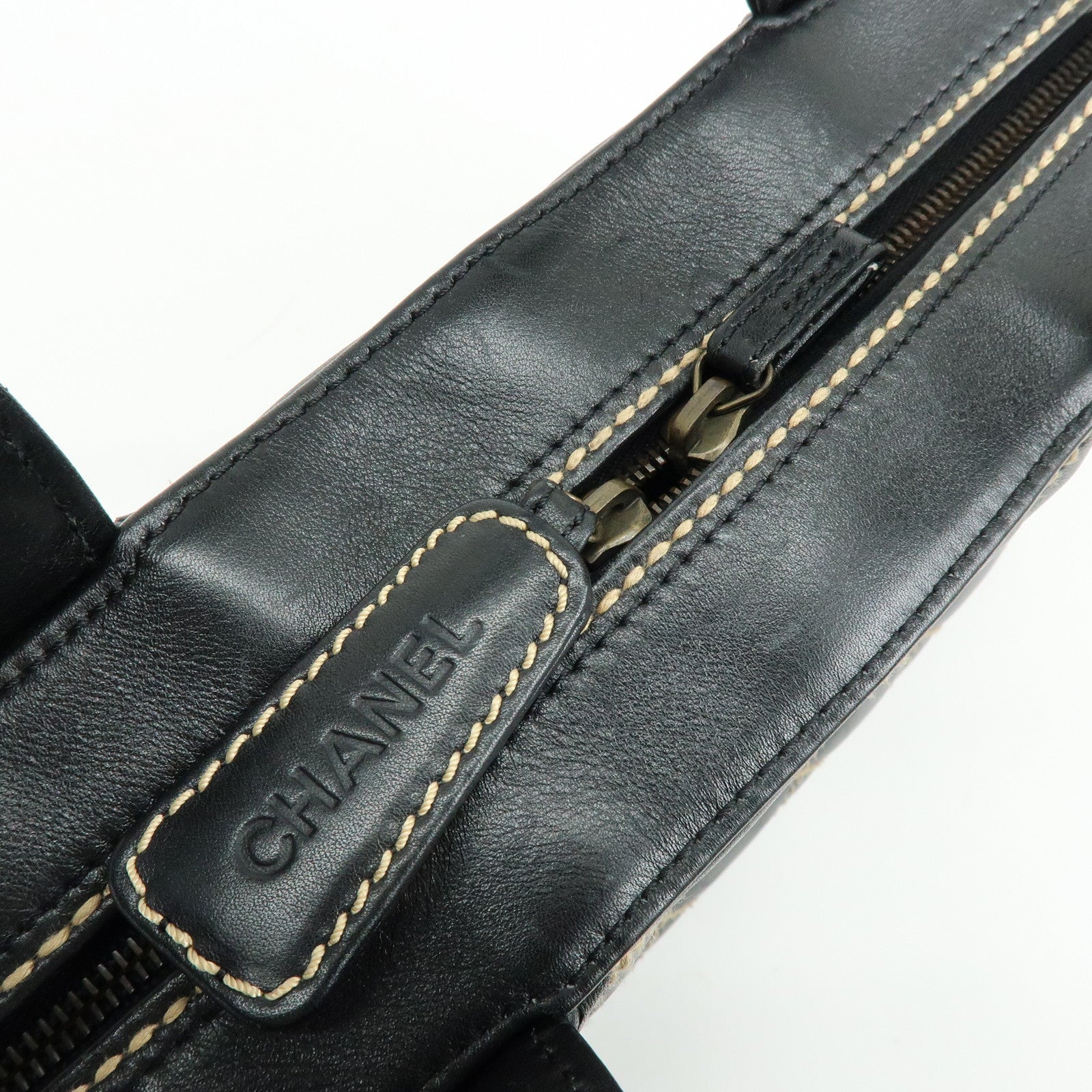 CHANEL Wild Stitch COCO Mark Calf Leather Hand Bag Tote Bag Black