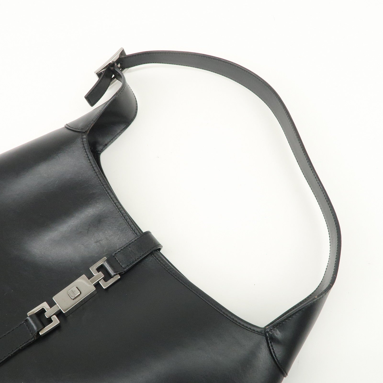 GUCCI Jackie Leather Shoulder Bag Hand Bag Black Silver Hardware 001.3346 Used