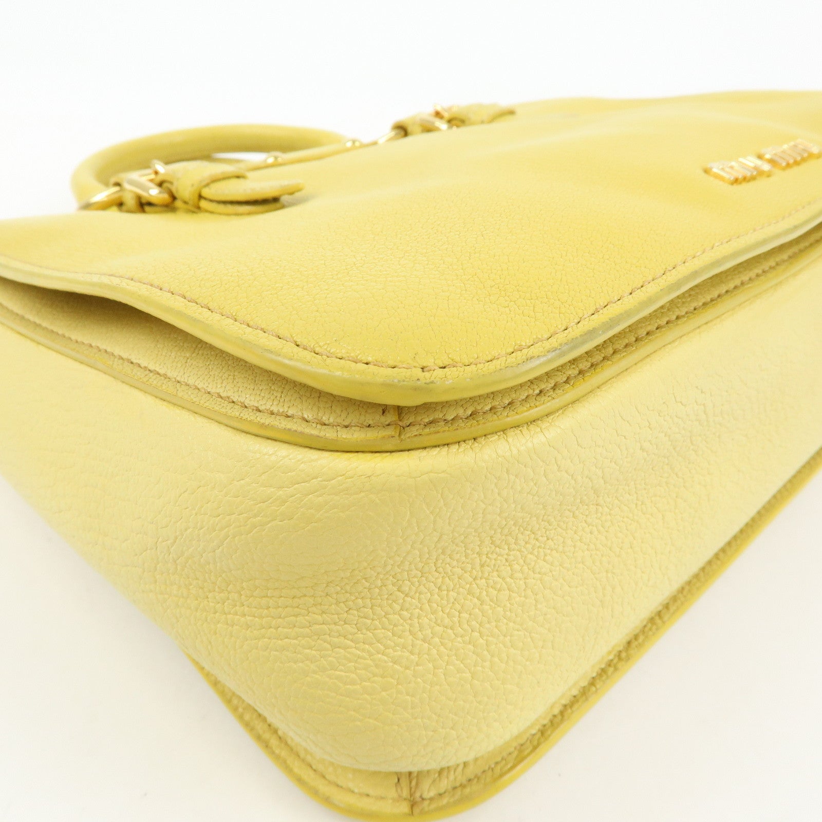 MIU MIU MADRAS Leather 2Way Bag Hand Bag Yellow RN0799
