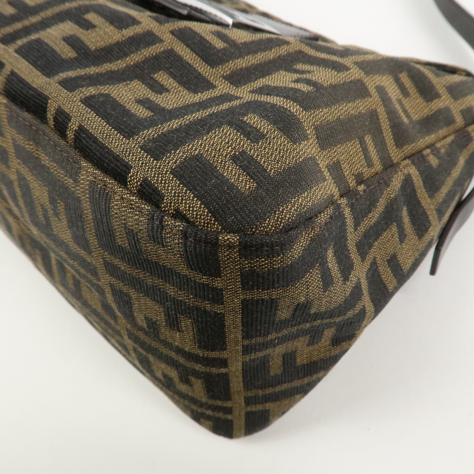 FENDI Mamma Baguette Zucca Leather Canvas Shoulder Bag Brown 8BR004