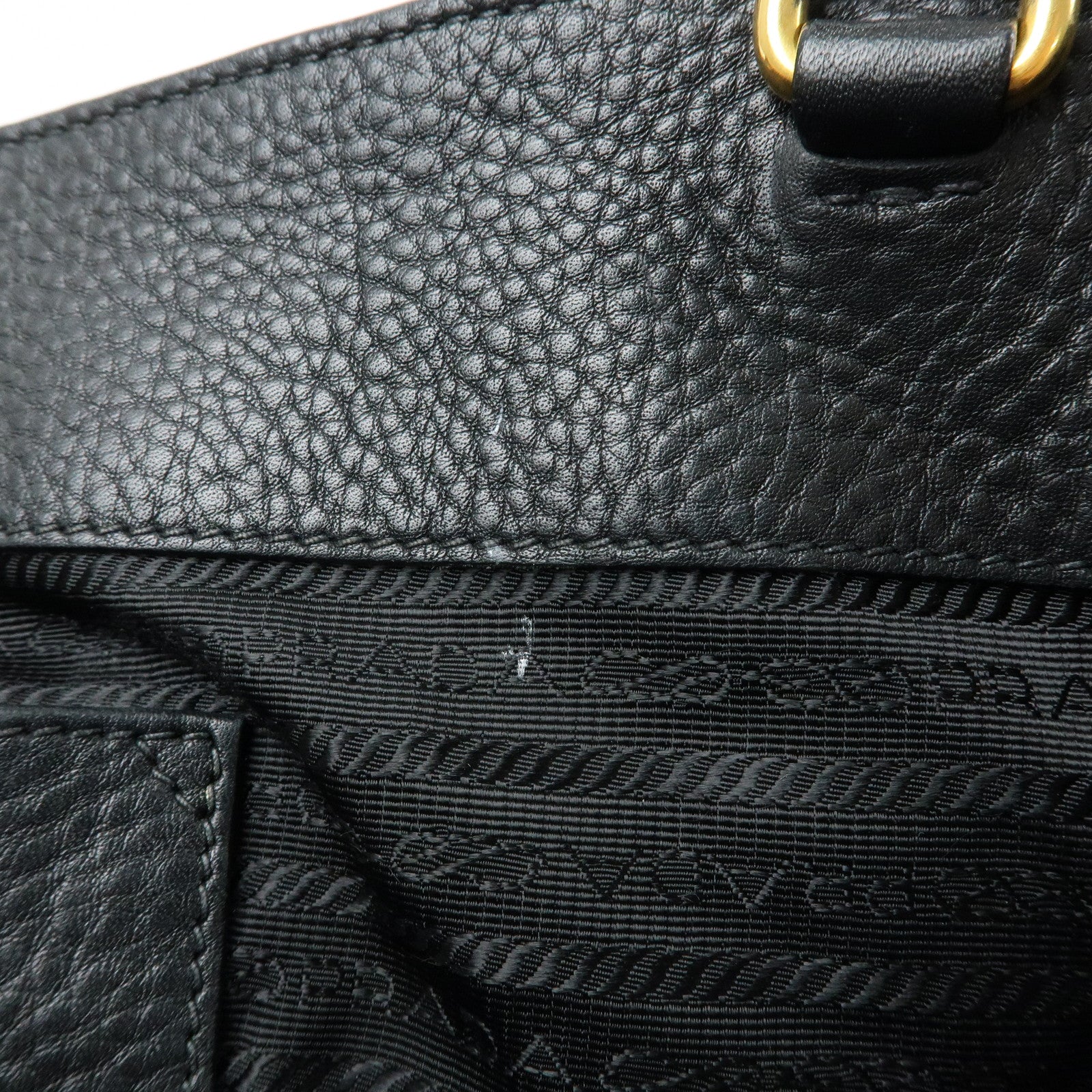 PRADA Logo Vittello Daino Leather 2Way Bag Tote Bag Black BR4393