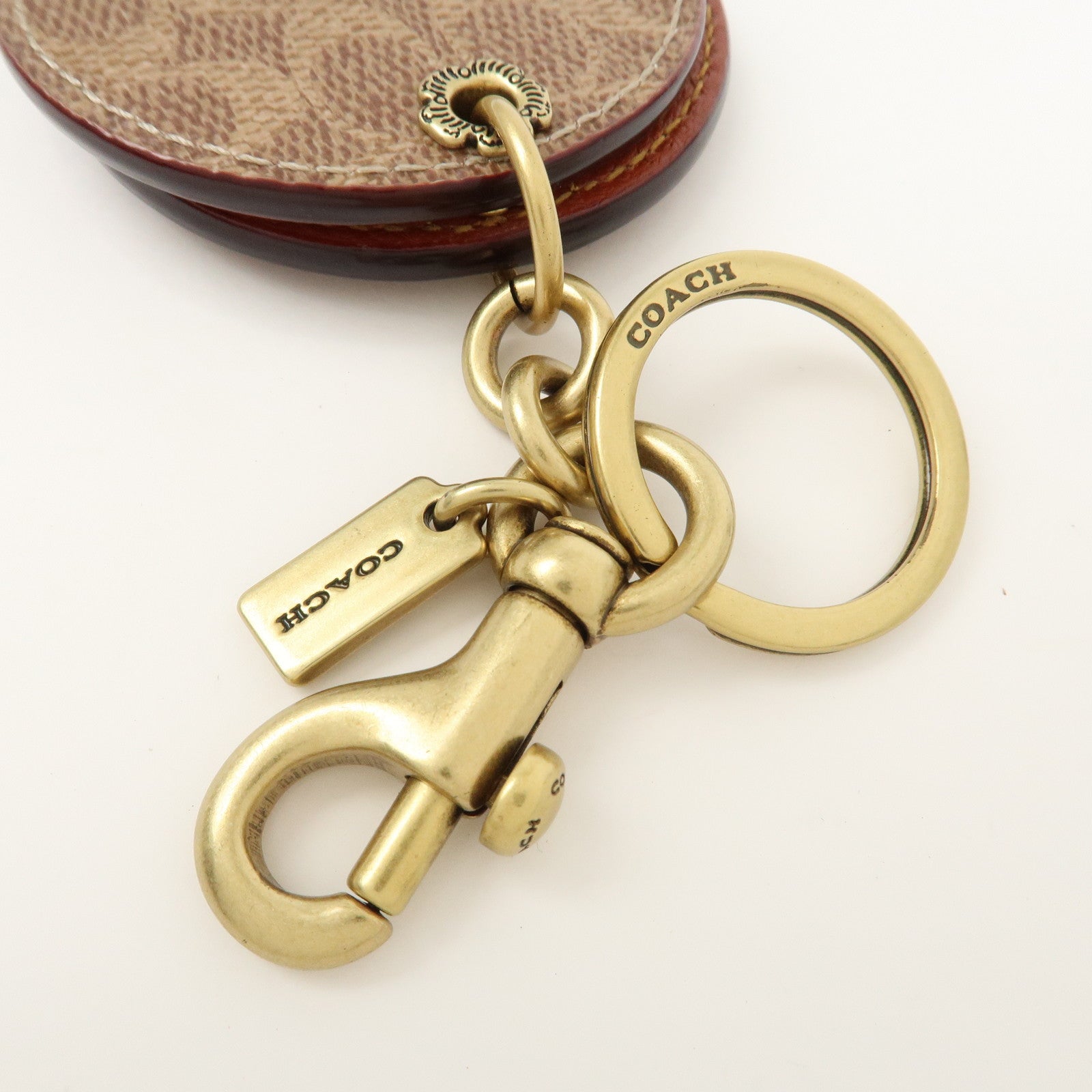 COACH Signature Logo Leather Key Chain Key Charm Brown