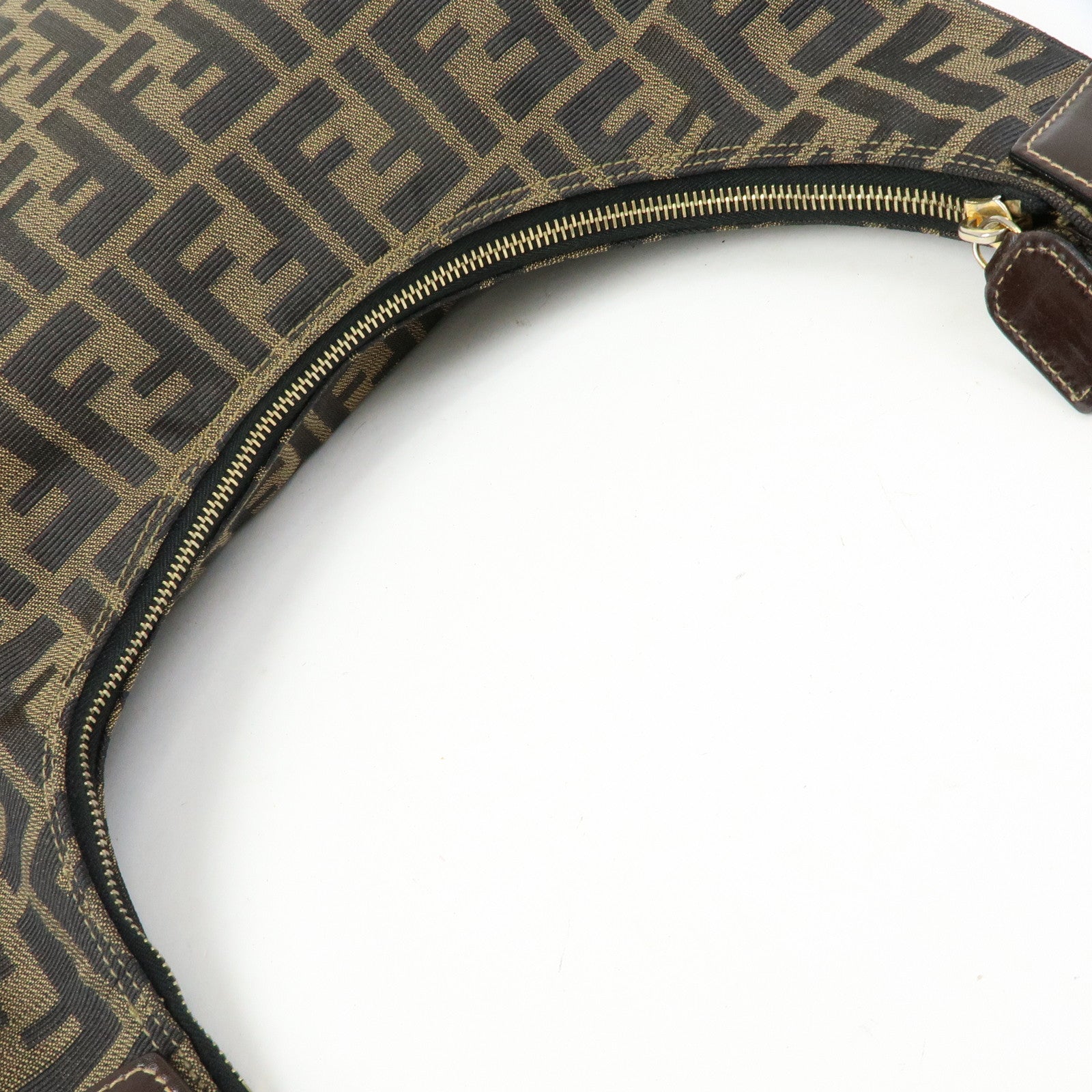 FENDI Zucca Canvas Leather Shoulder Bag Hand Bag Brown