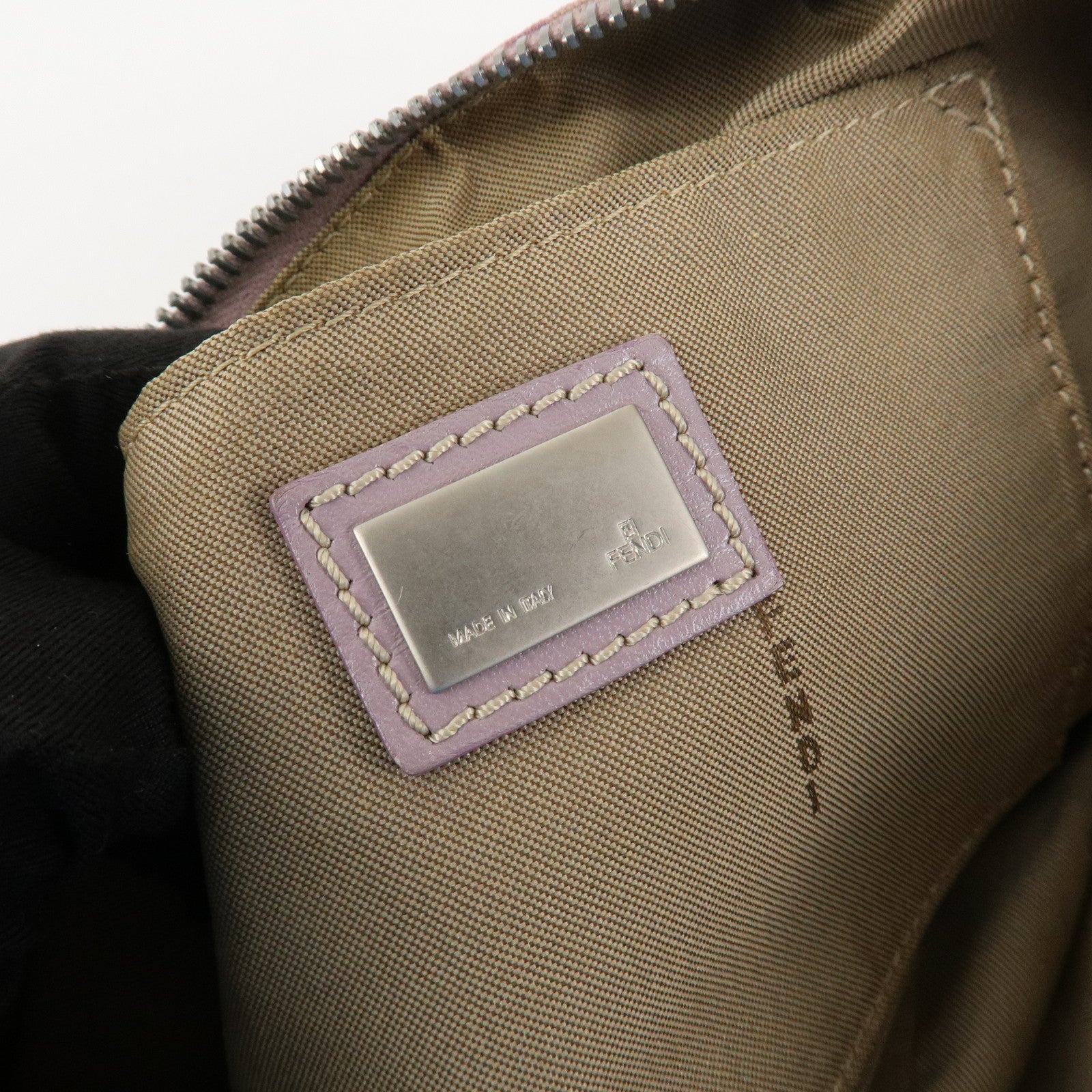 FENDI Zucchino Canvas Leather Shoulder Bag Pink 8BR267 Used