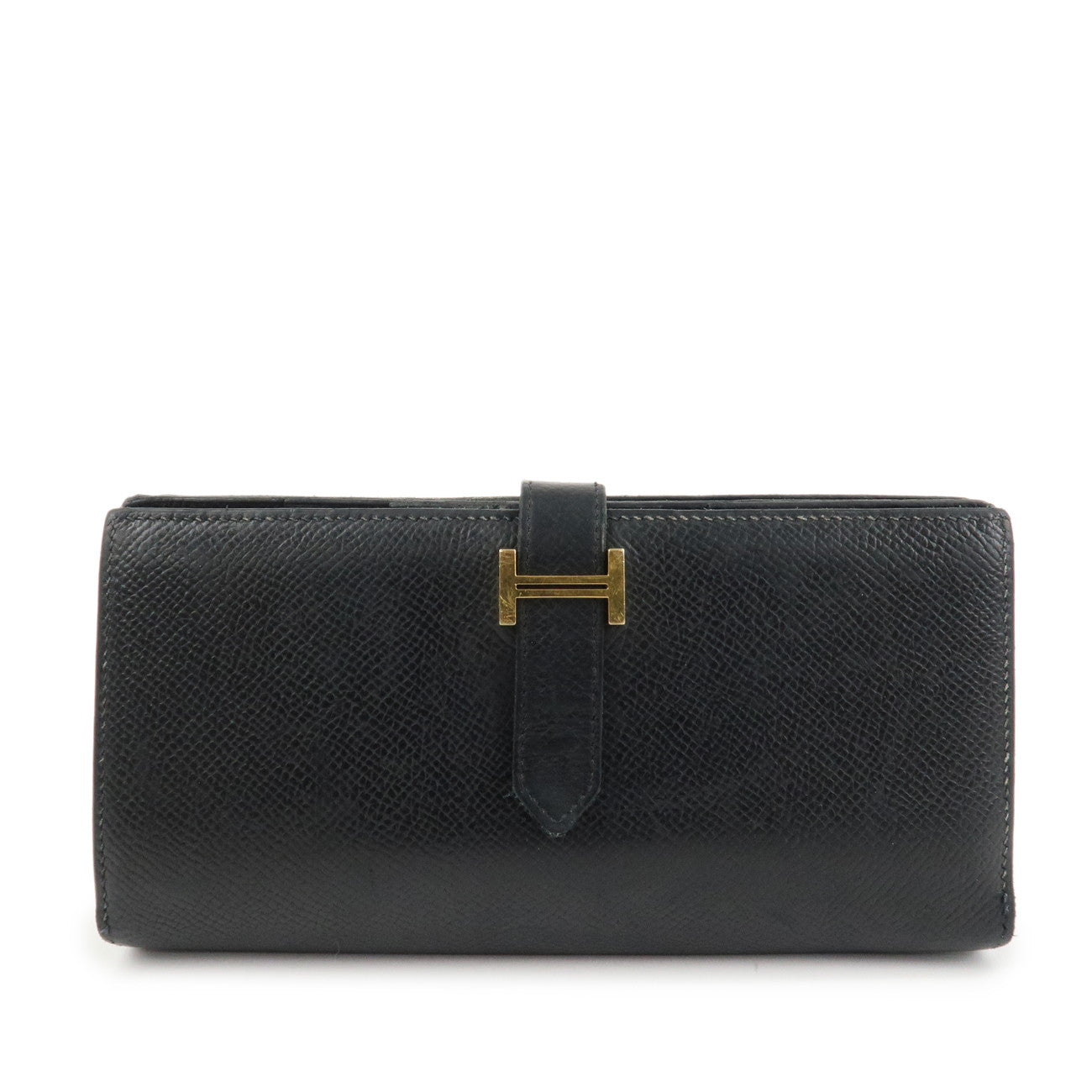 HERMES Epson Bearn Soufflet Long Wallet C Stamped Black Used