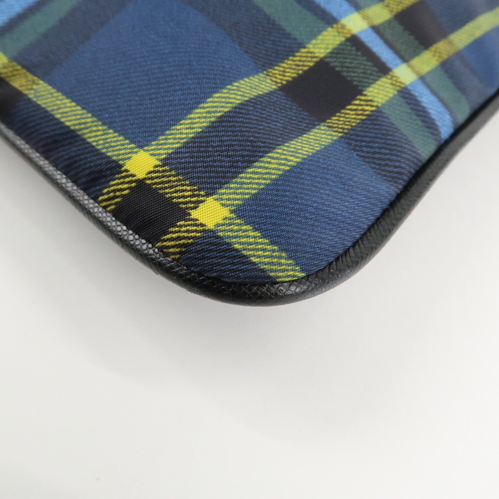 PRADA Triangle Logo Nylon Plaid Shoulder Bag Navy Multicolor VA053M Used