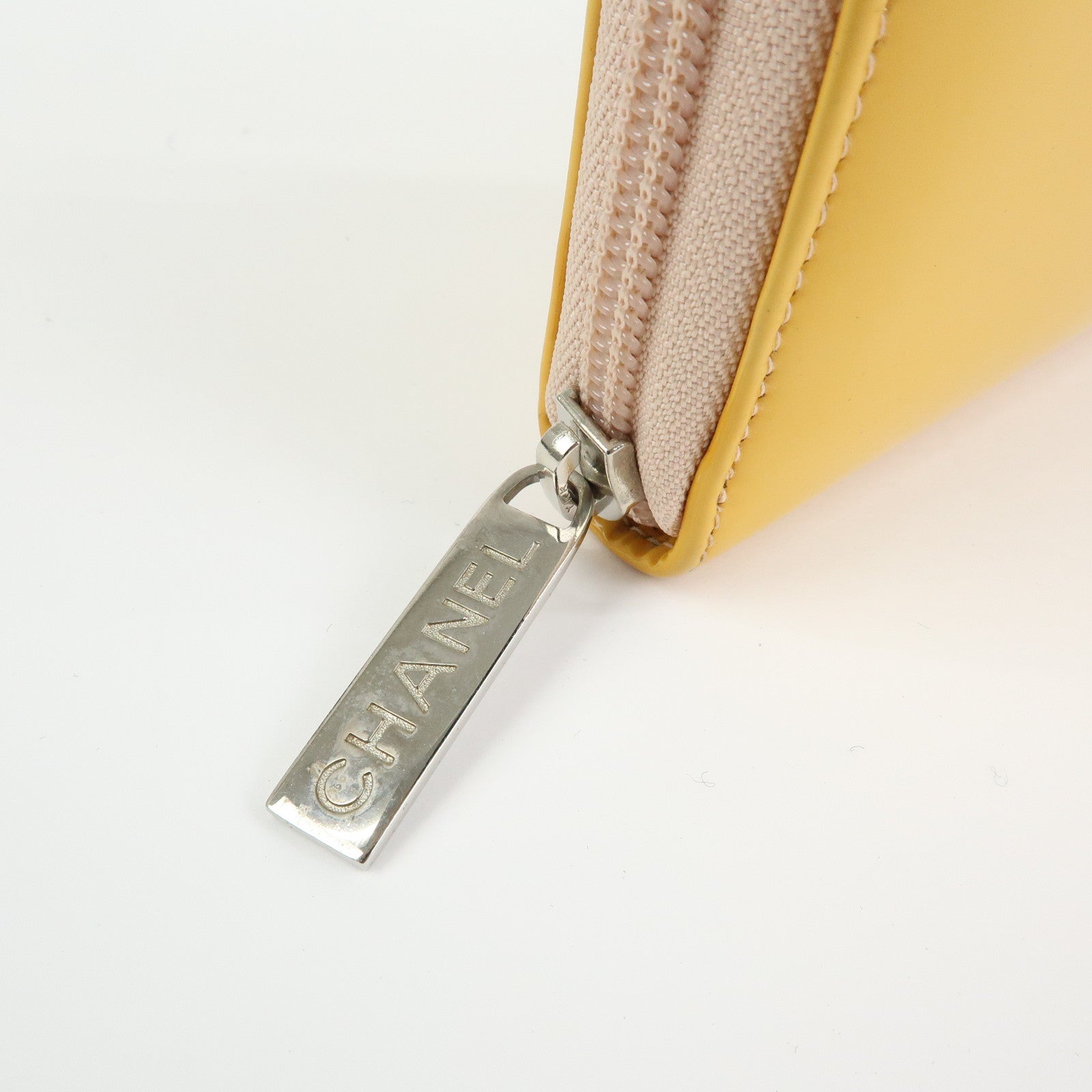 CHANEL Makeup COCO Mark Patent Leather Long Wallet Yellow