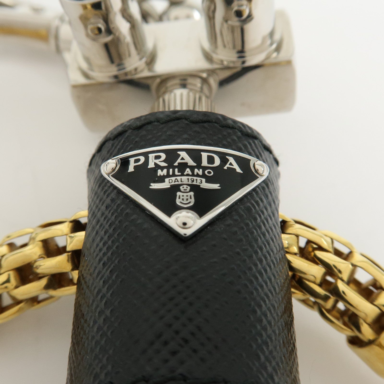 PRADA Triangle Logo Metal Saffiano Leather Robot Bag Charm 2TR103