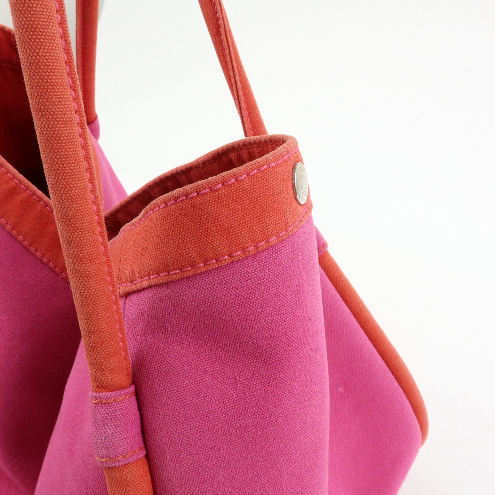 HERMES Sac Baguette GM Canvas Tote Bag Hand Bag Pink Red