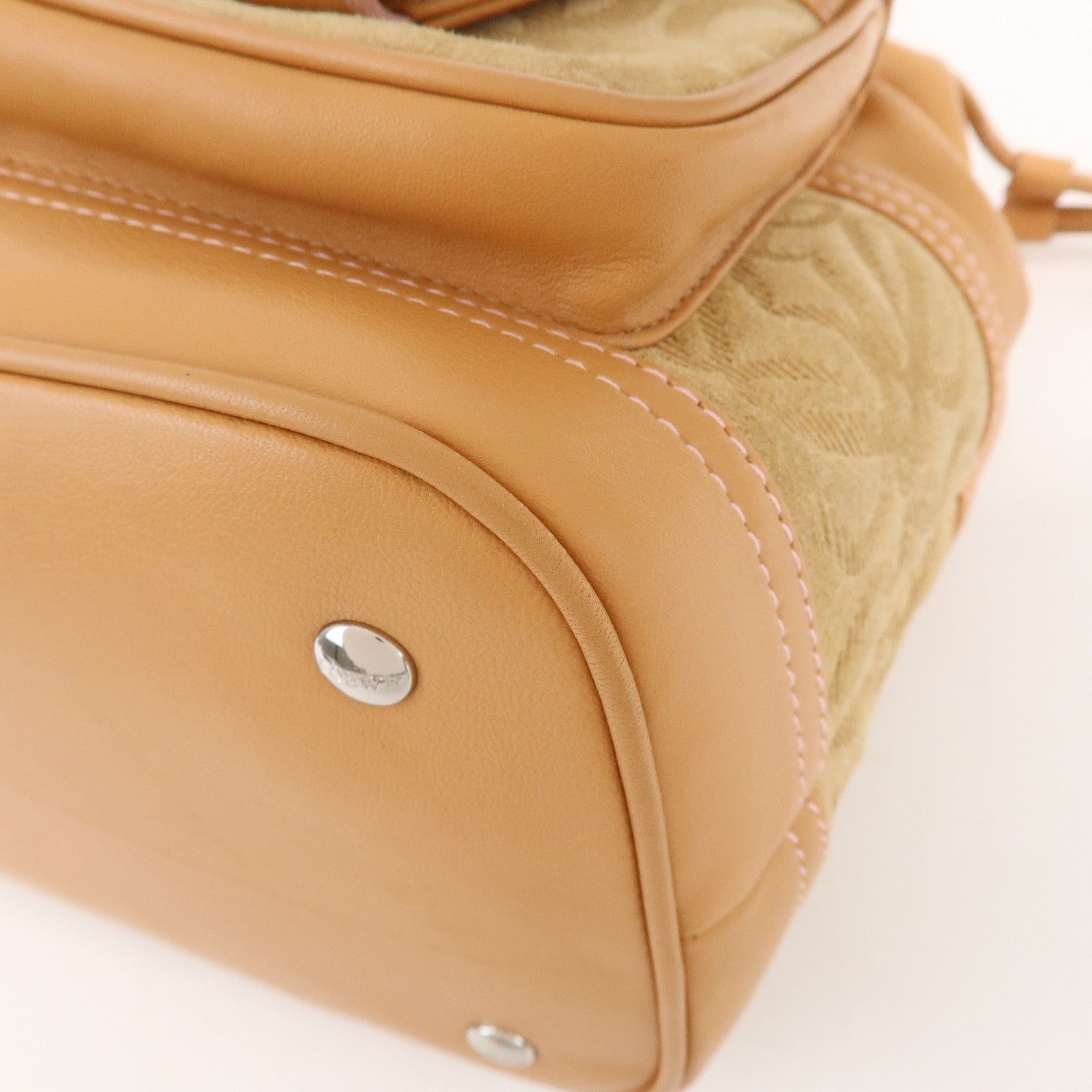 LOEWE Logo Suede Leather Hand Bag Mini Tote Bag Light Brown Beige