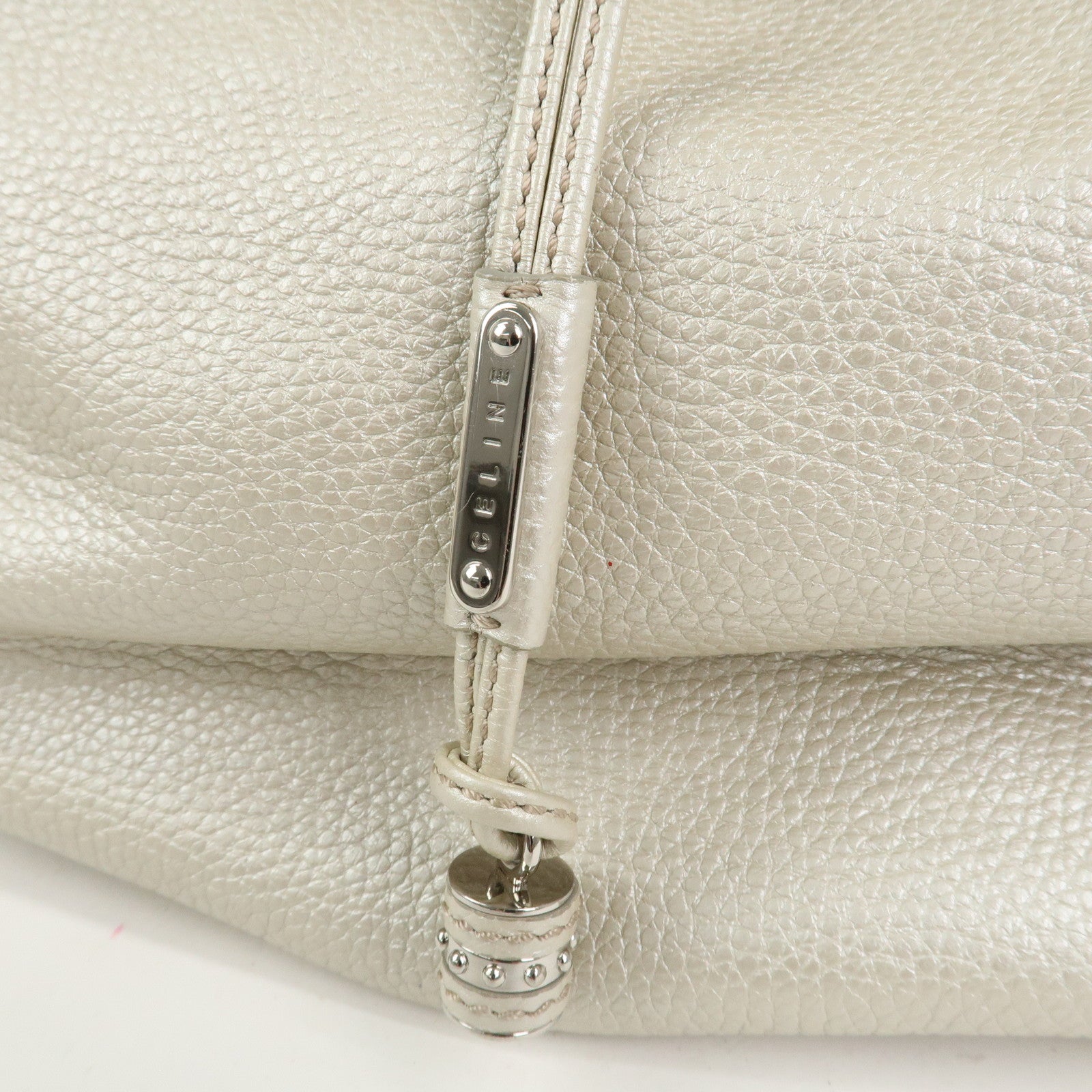 CELINE Logo Leather Bittersweet Shoulder Bag Tote Bag Silver