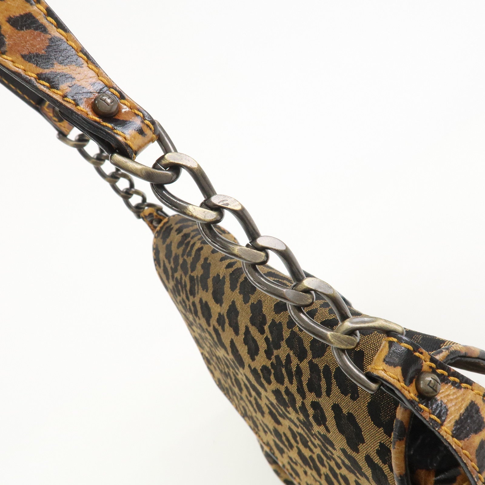 FENDI Canvas Leather Shoulder Bag Hand Bag Leopard Brown 8BR551