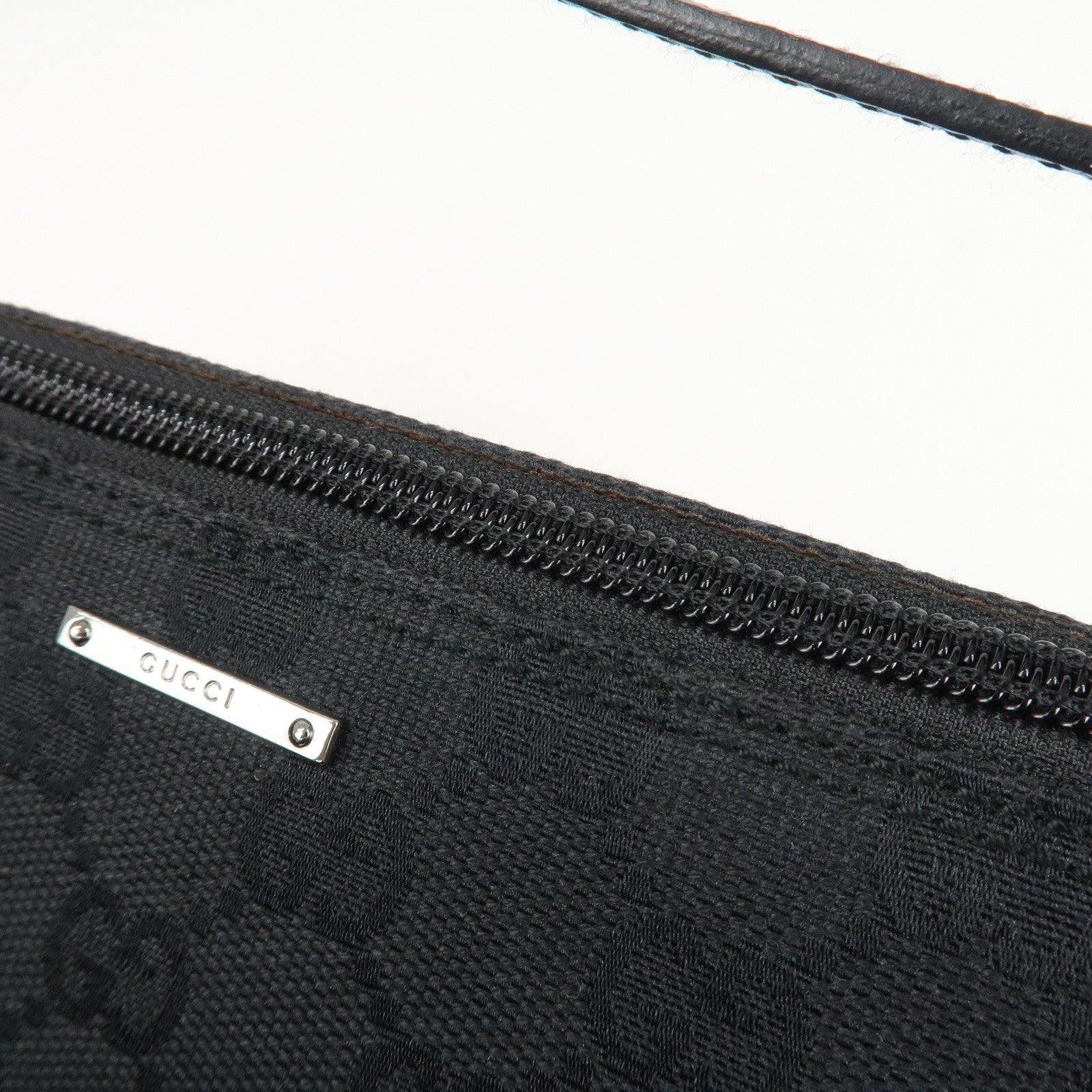 GUCCI Boat Bag GG Canvas Leather Hand Bag Black 07198