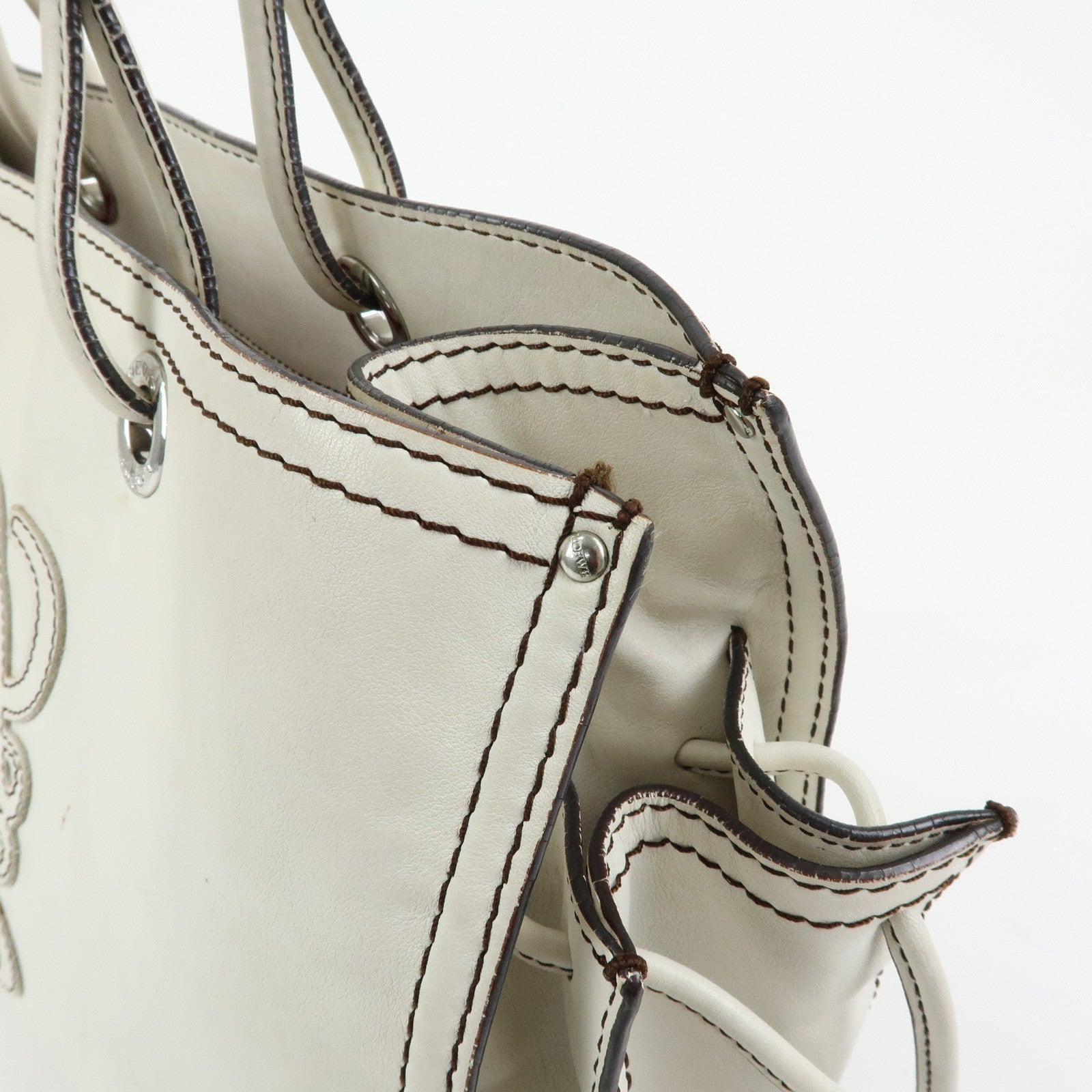 LOEWE Anagram Shopper Tote Leather Tote Bag Shoulder Bag White
