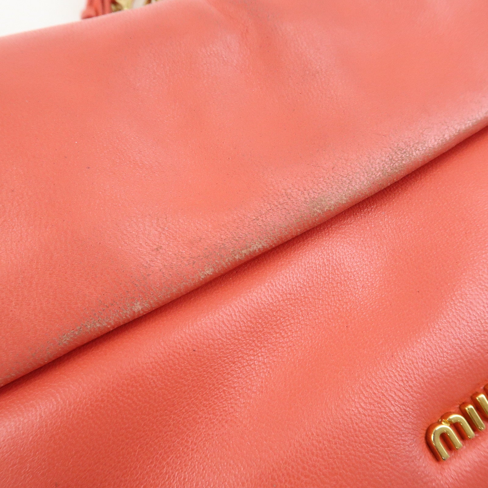 MIU MIU Nappa Leather Chain Shoulder Bag Crossbody Bag Coral