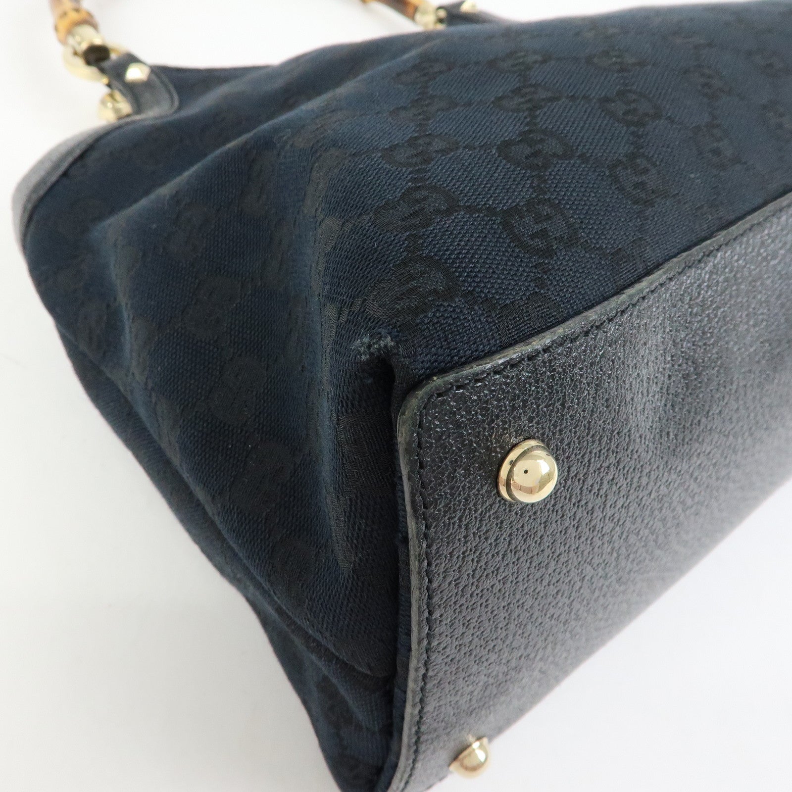 GUCCI Bamboo GG Canvas Leather Tote Bag Hand Bag Black 137395