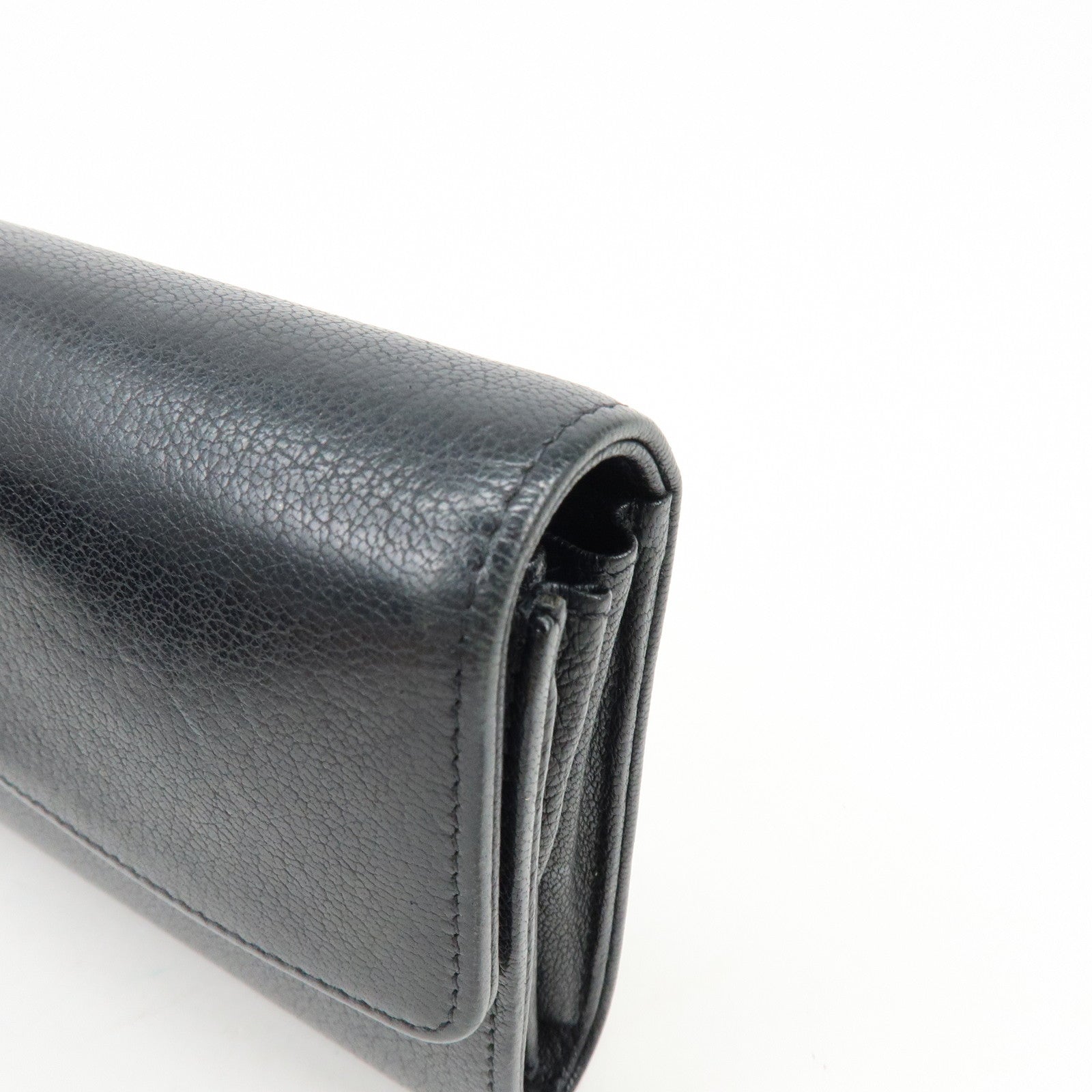 CHANEL COCO Mark Leather Flap Bi-Fold Long Wallet Black