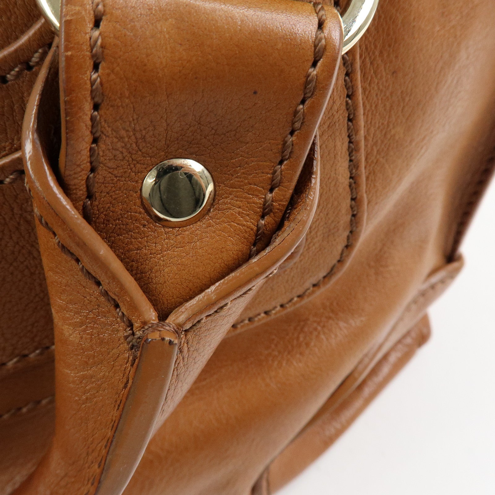 CELINE Logo Leather Boogie Bag Hand Bag Tote Bag Brown