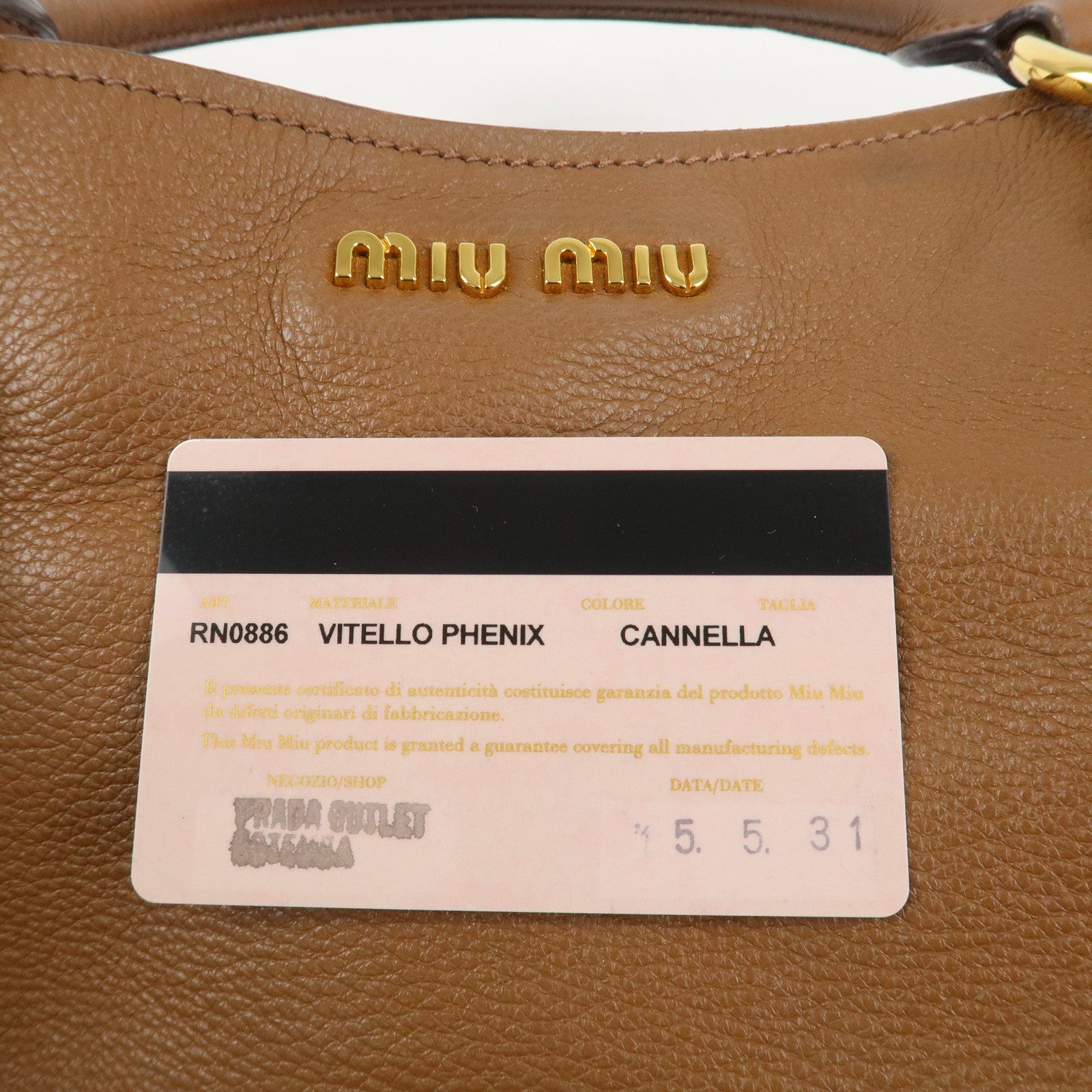 MIU MIU Vitello Phenix Leather Shoulder Bag Hand Bag Brown RN0886 Used