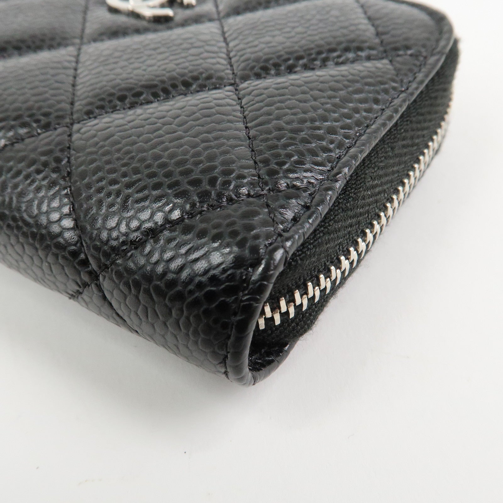 CHANEL Matelasse Caviarskin Classic Zippy Coin Case Black AP0216