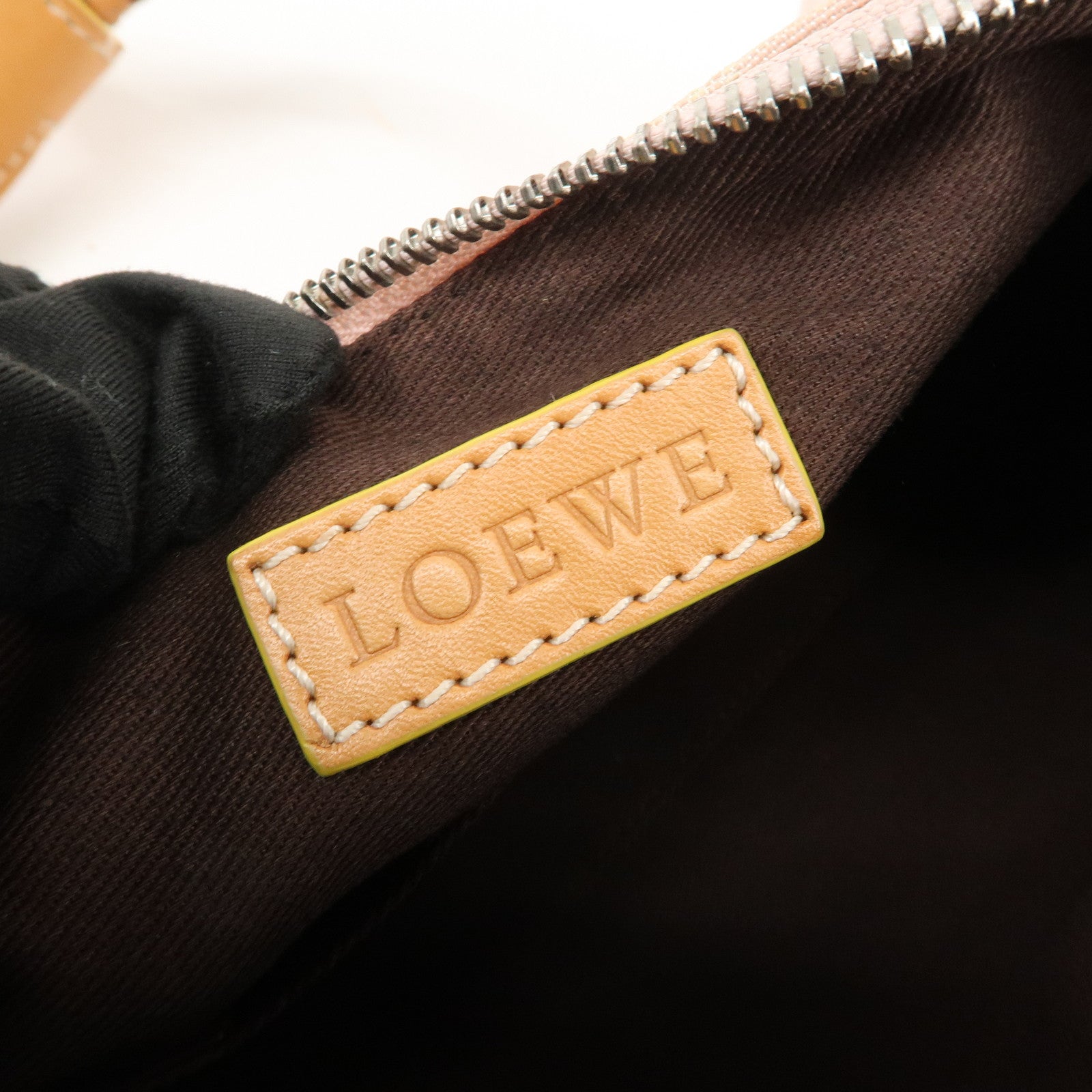 LOEWE Anagram Canvas Leather Hand Bag Boston Bag Pink Brown