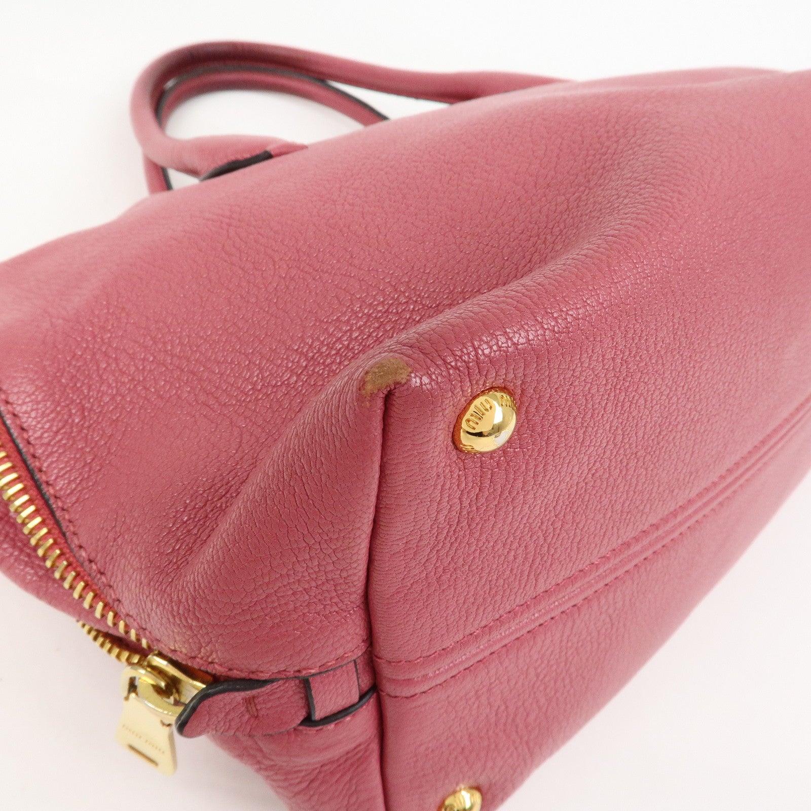 MIU MIU Logo Madras Leather 2WAY Bag Hand Bag Shoulder Bag RN1016