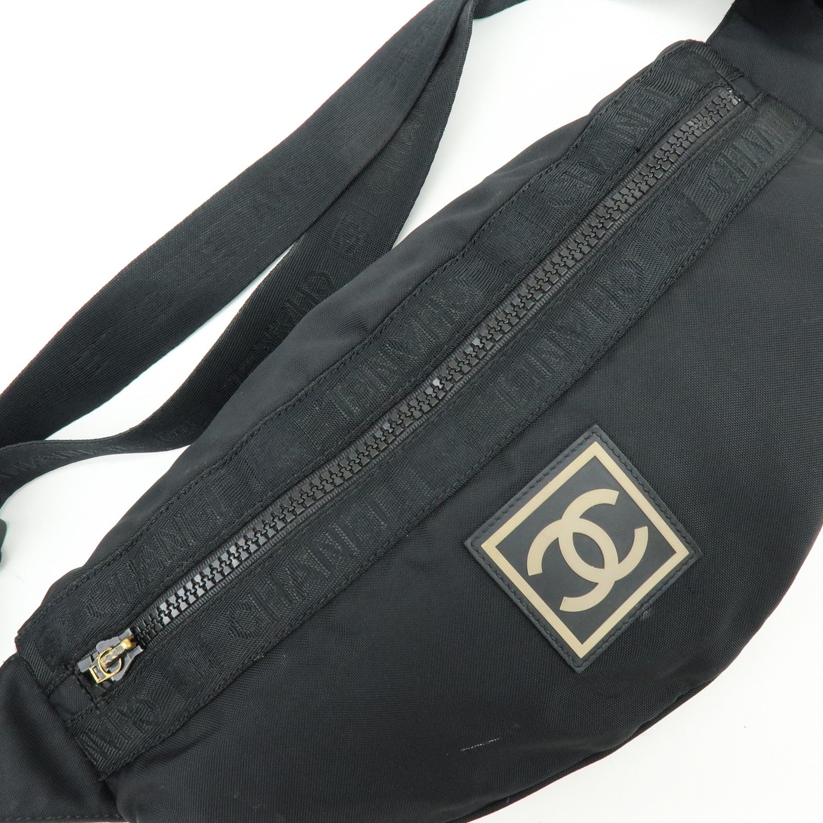CHANEL Sports Line Nylon Banana Bag Waist Bag Crossbody Bag Black