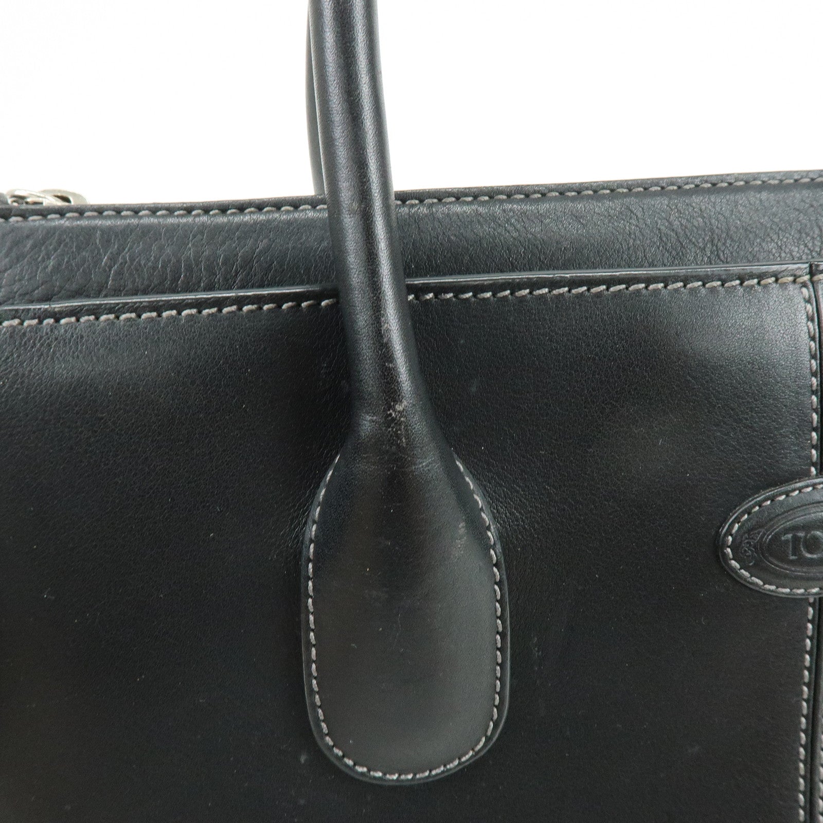 TOD'S Leather Stitch 2Way Bag Tote Bag Hand Bag Black