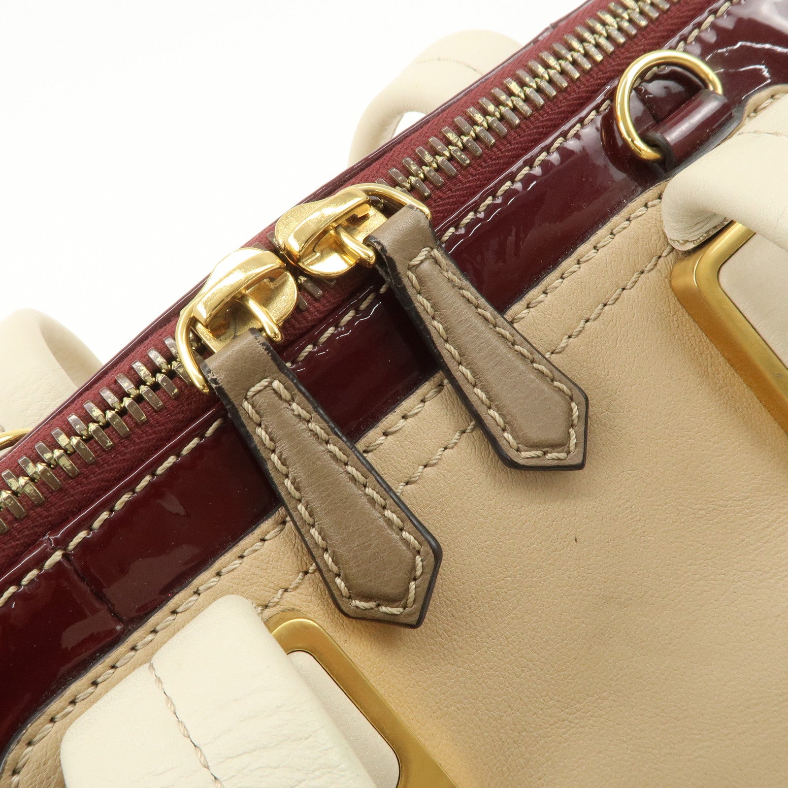 FENDI Chameleon Leather Enamel 2WAY Bag Beige Bordeaux 8BL114