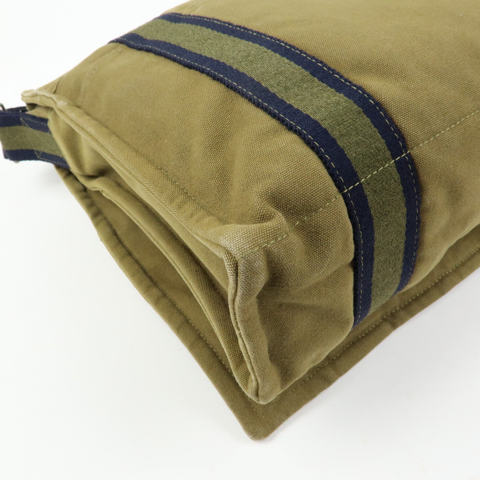 HERMES Fourre Tout Bassas MM Cotton Shoulder Bag Khaki