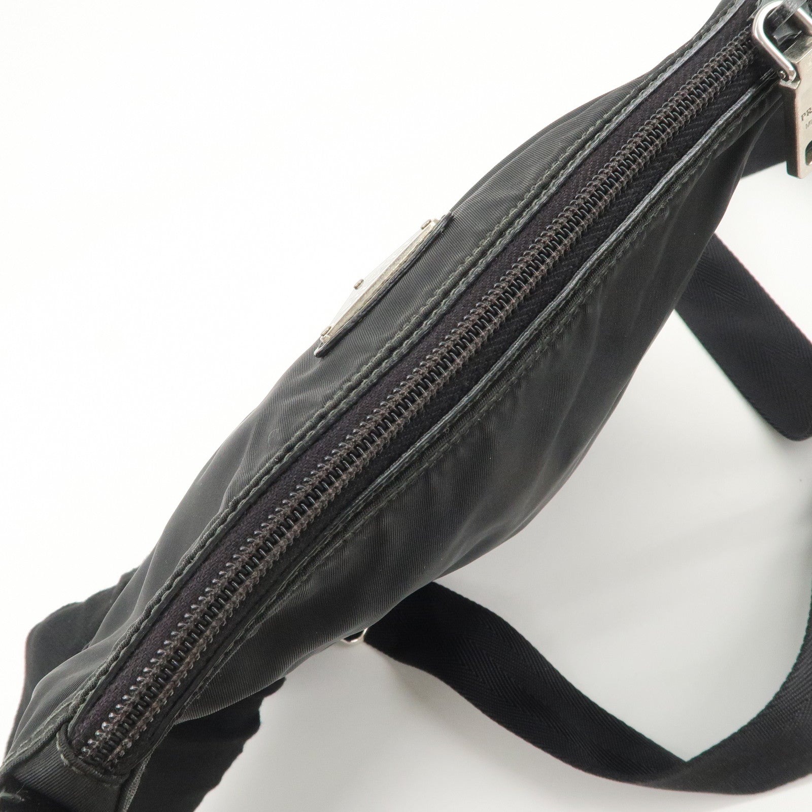 PRADA Triangle Logo Nylon Patent Leather Shoulder Bag Black Used