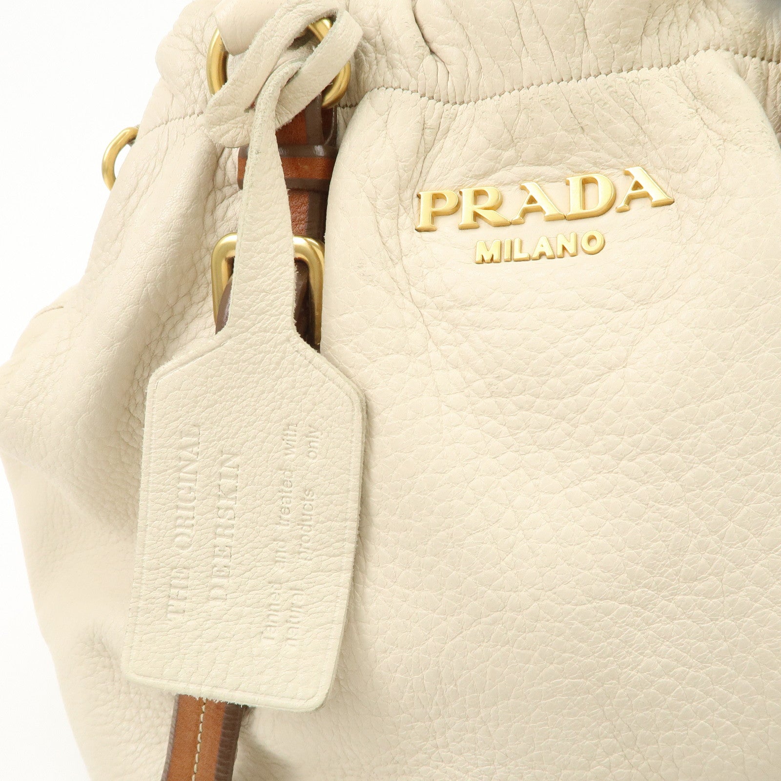 PRADA Leather 2Way Bag Tote Bag Brown White BN1773 Used